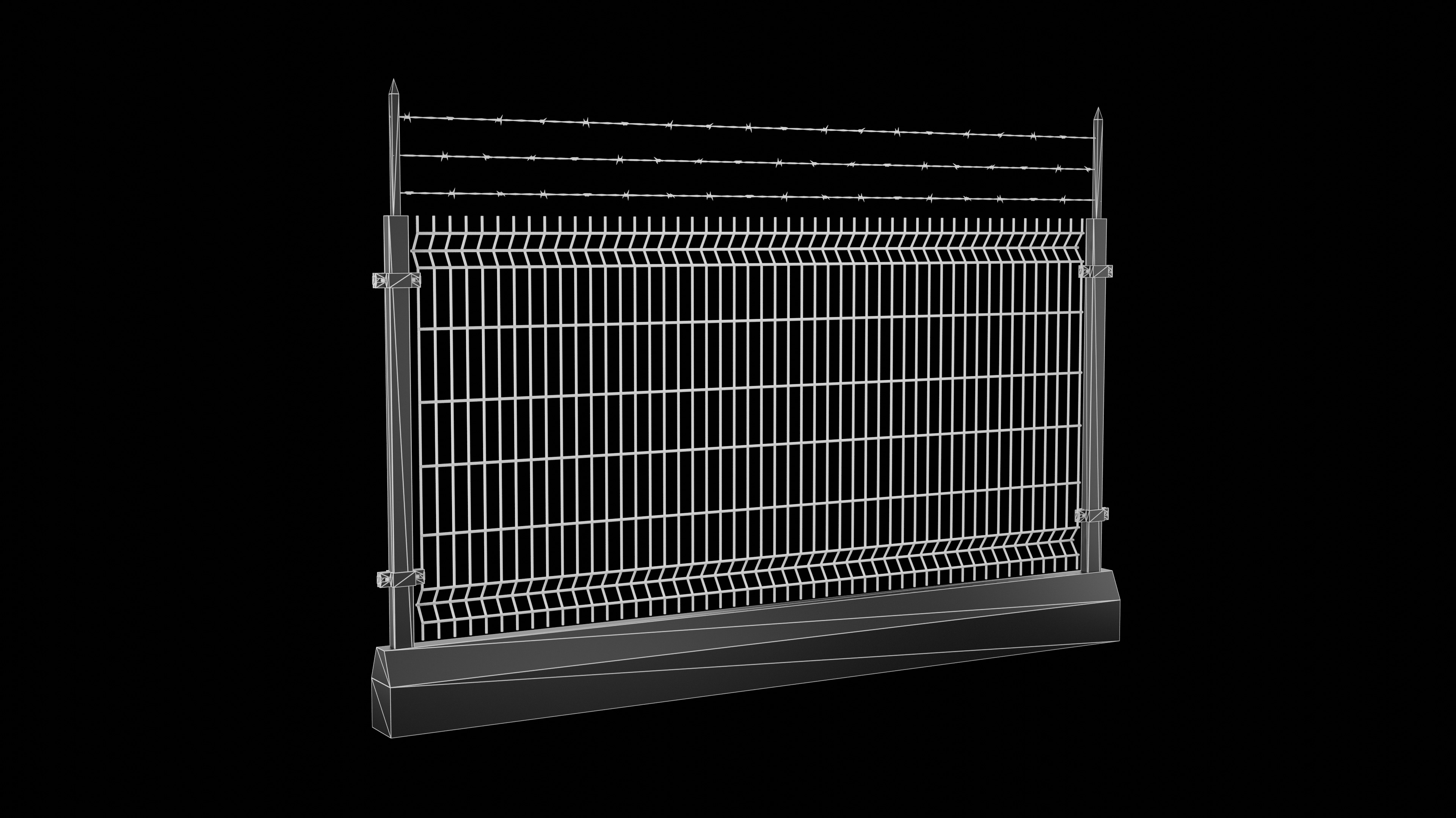 New Security Barbed Wire Fence Low-poly 3D model_6