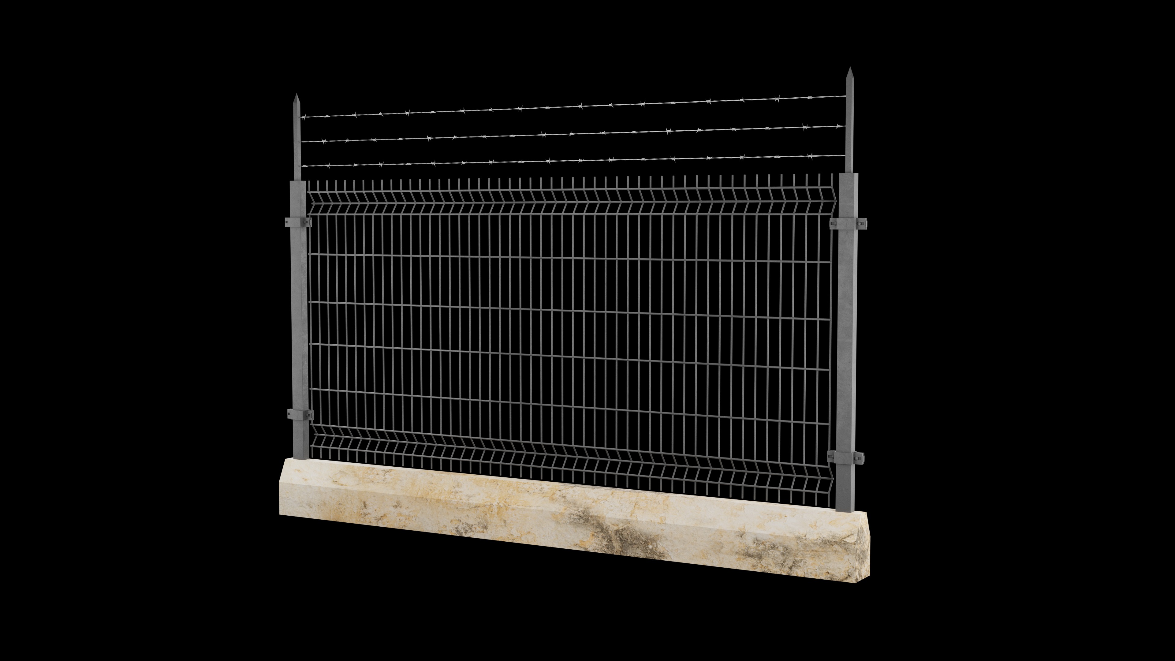 New Security Barbed Wire Fence Low-poly 3D model_2
