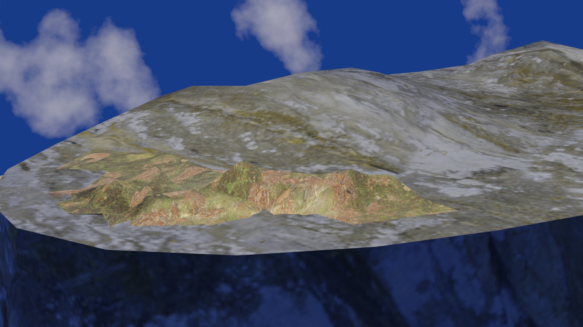 Terrain model with rocky moutain and green tree hill Low-poly 3D model_5