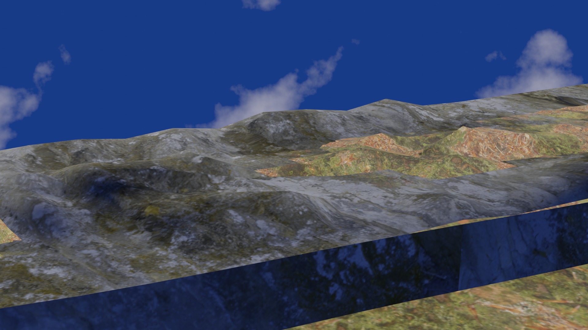 Terrain model with rocky moutain and green tree hill Low-poly 3D model_1