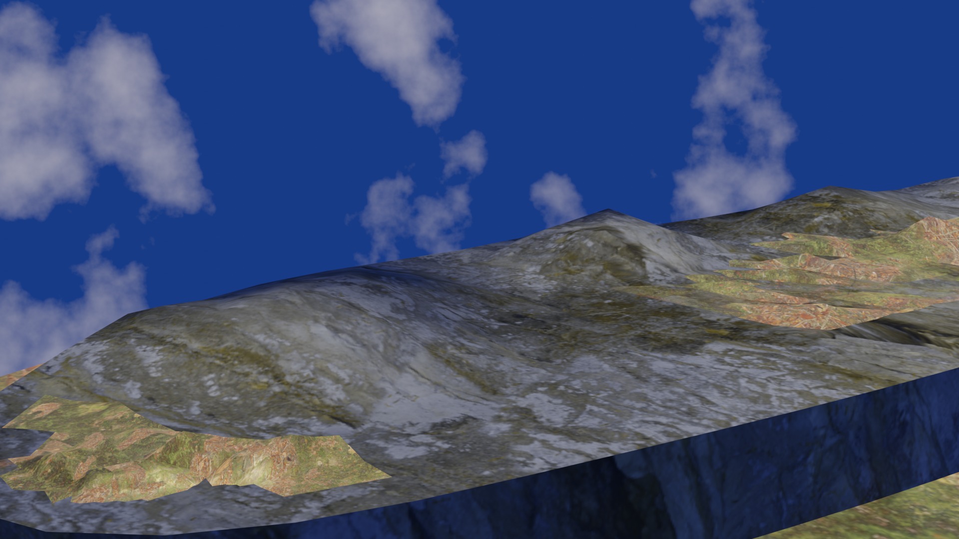 Terrain model with rocky moutain and green tree hill Low-poly 3D model_6