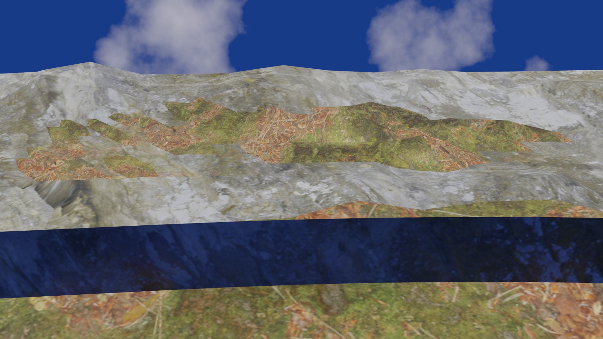 Terrain model with rocky moutain and green tree hill Low-poly 3D model_15