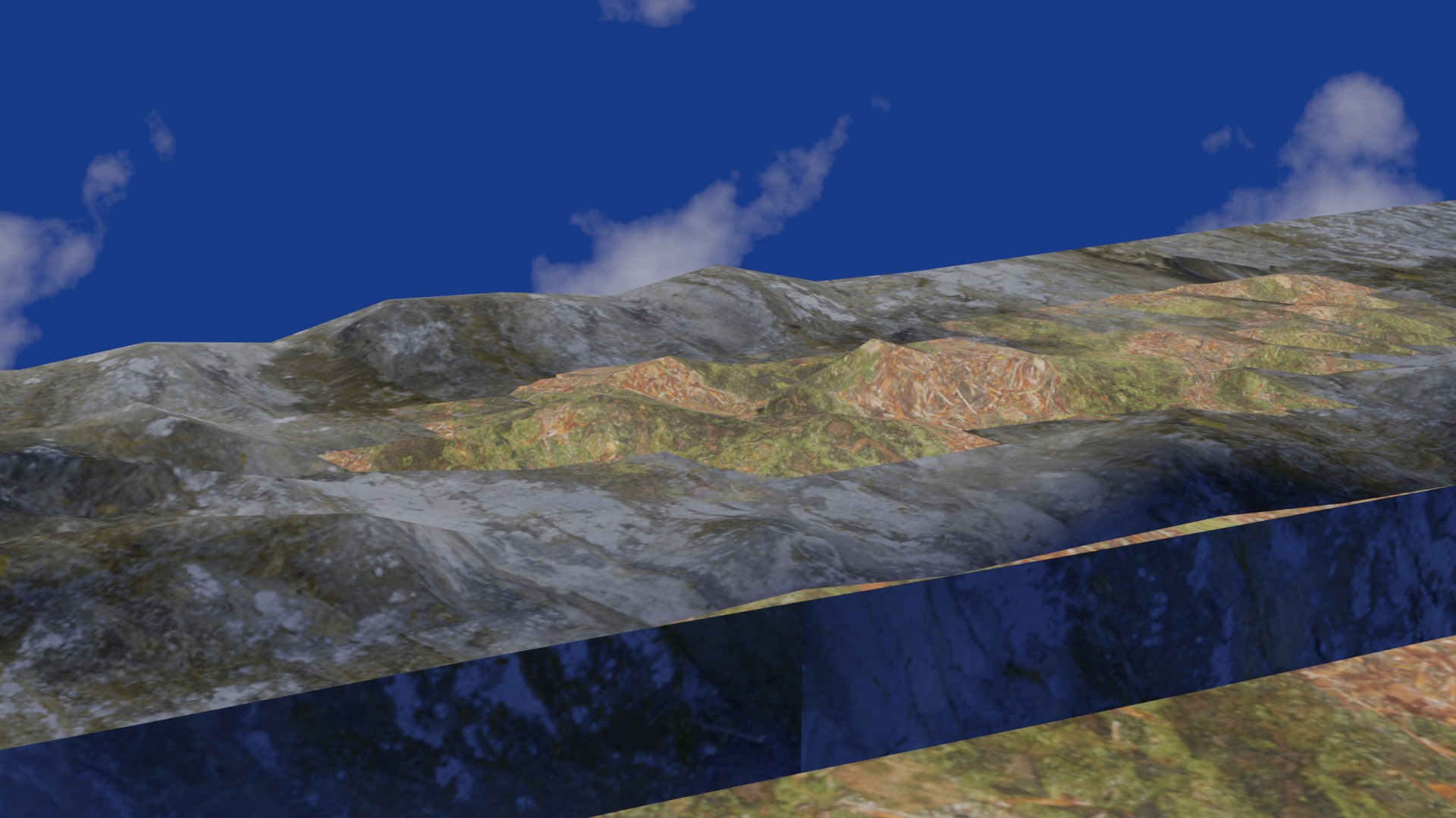 Terrain model with rocky moutain and green tree hill Low-poly 3D model_2