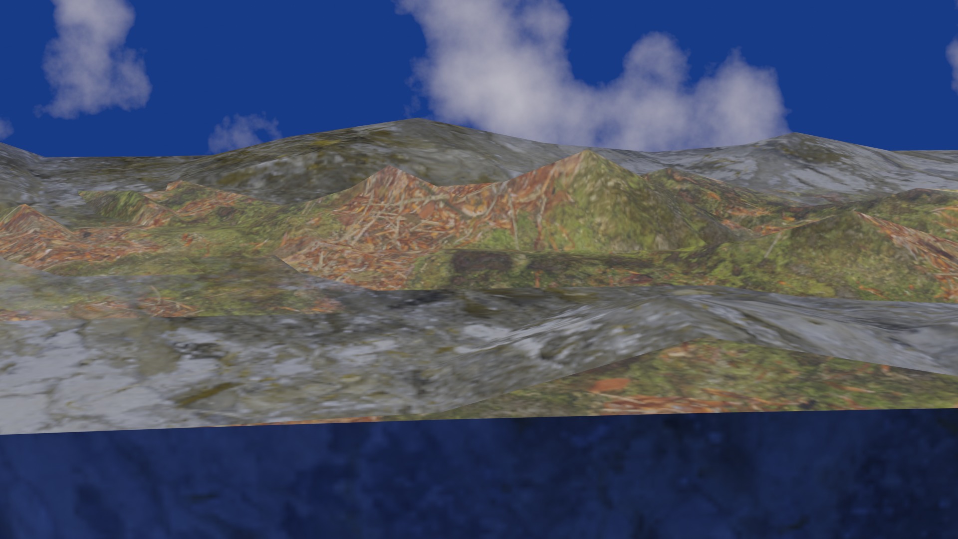 Terrain model with rocky moutain and green tree hill Low-poly 3D model_16