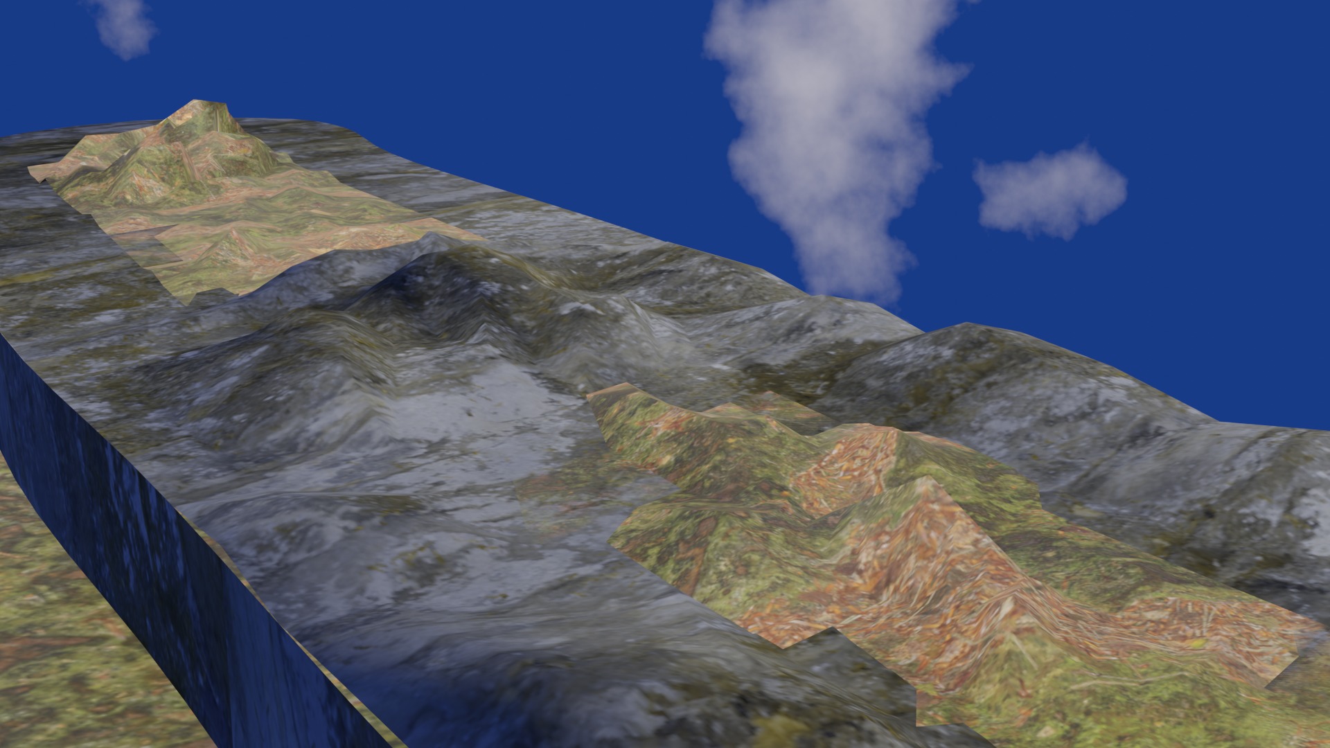 Terrain model with rocky moutain and green tree hill Low-poly 3D model_3