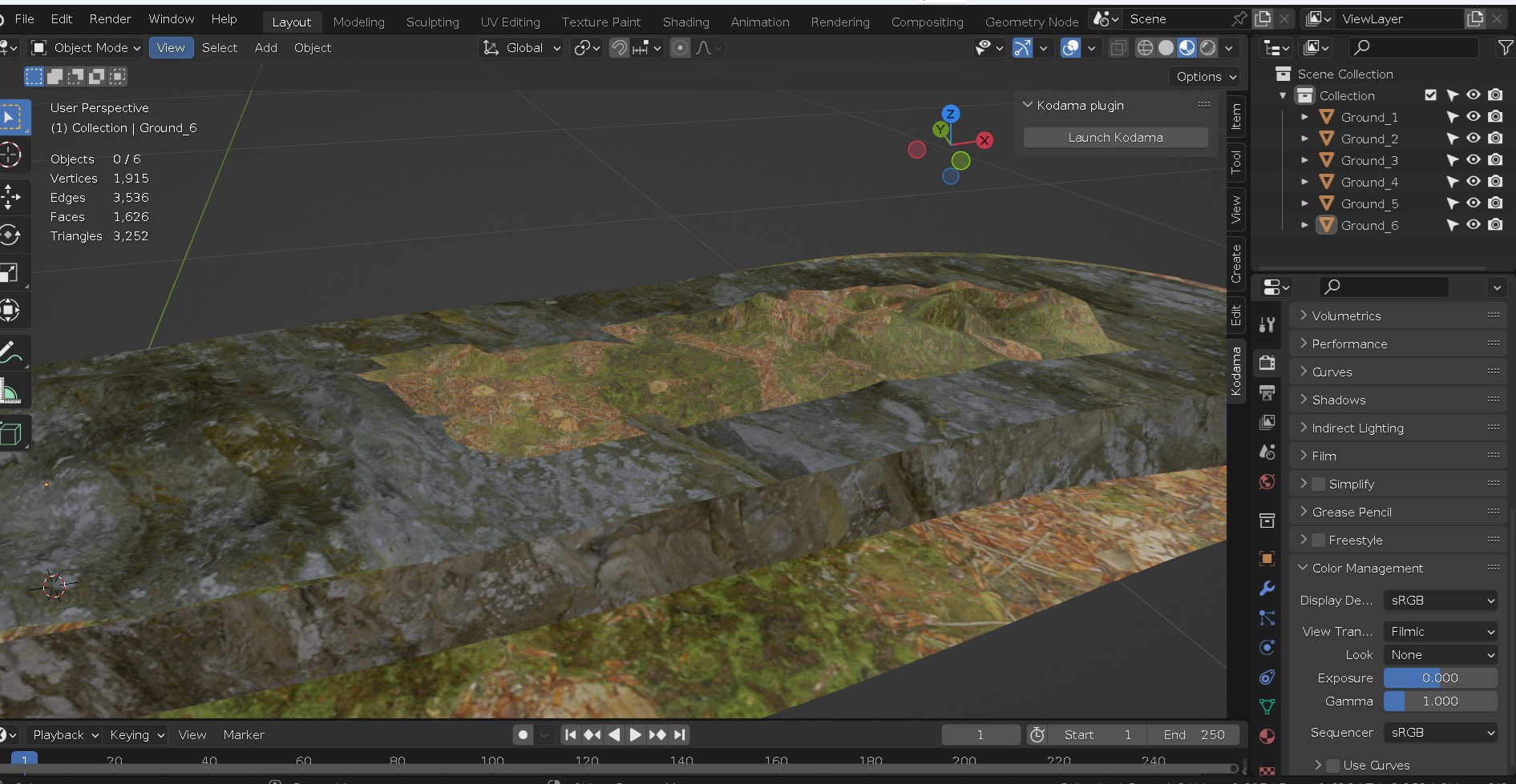 Terrain model with rocky moutain and green tree hill Low-poly 3D model_29