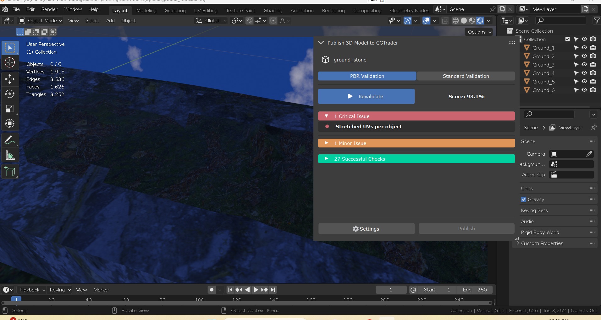 Terrain model with rocky moutain and green tree hill Low-poly 3D model_34