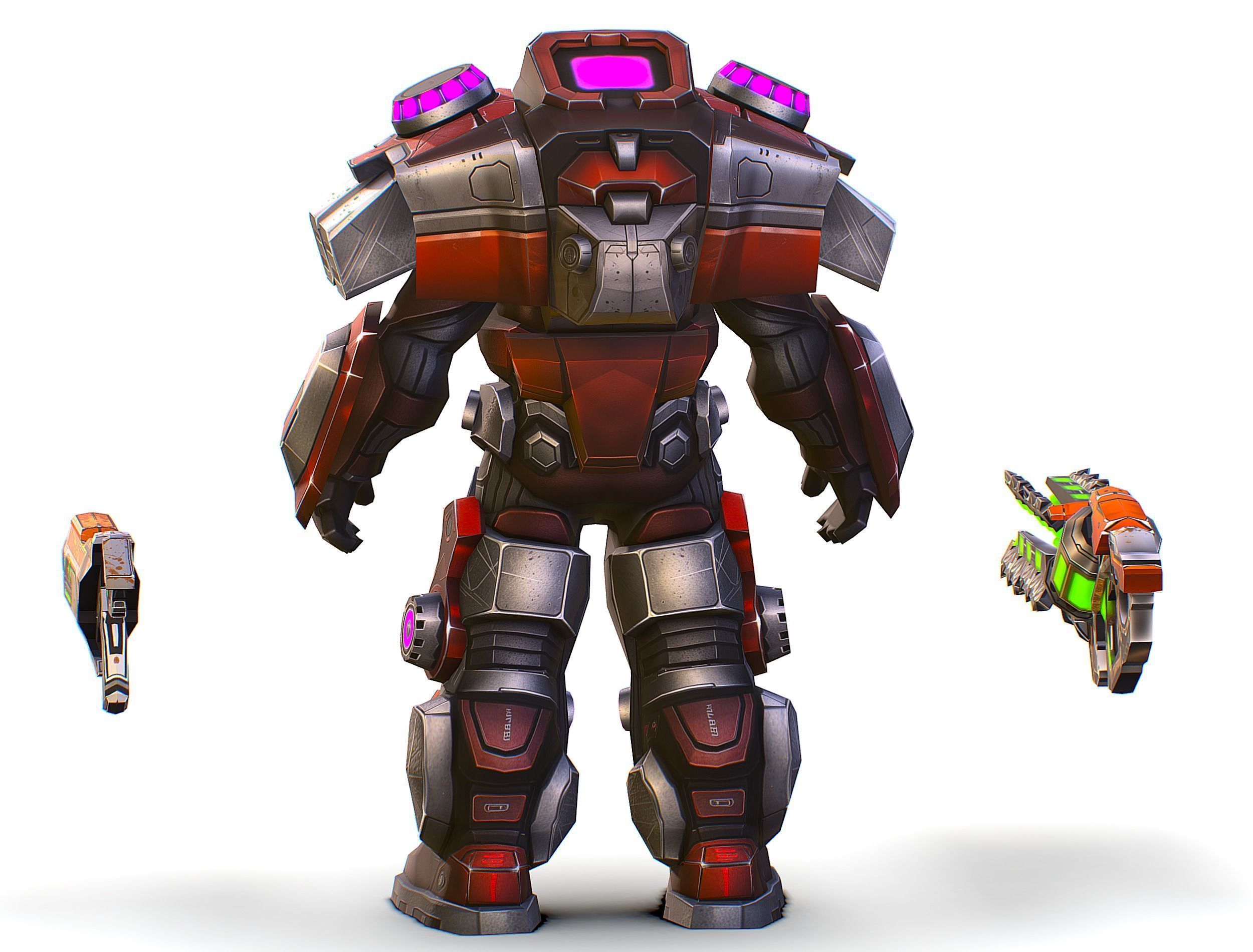 Cartoon Sci-Fi Cyborg Drone Heavy Machine Gunner Low-poly 3D model_12