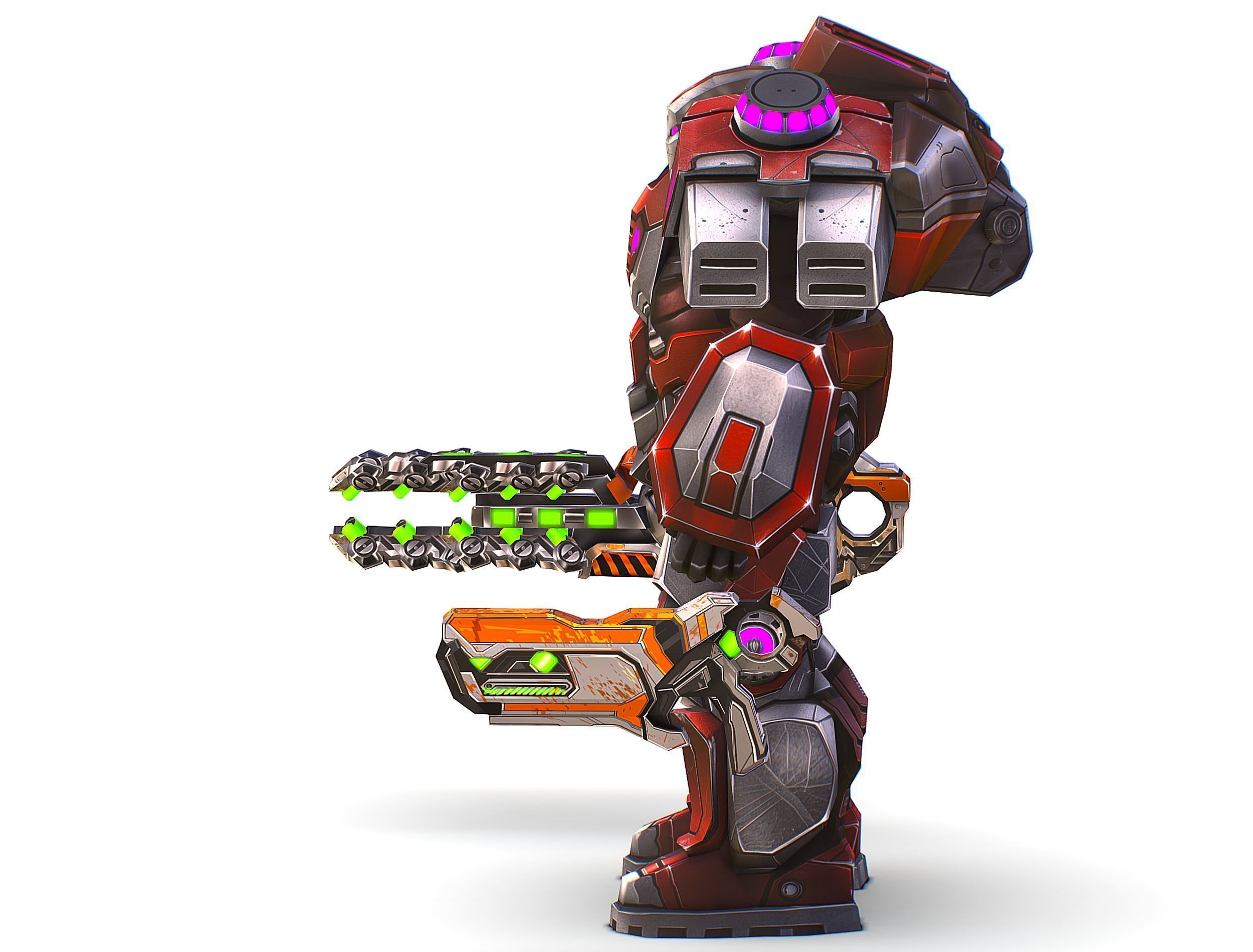 Cartoon Sci-Fi Cyborg Drone Heavy Machine Gunner Low-poly 3D model_8