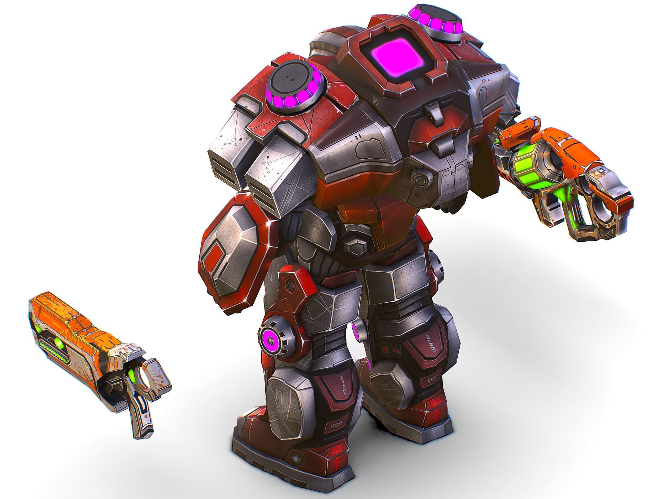 Cartoon Sci-Fi Cyborg Drone Heavy Machine Gunner Low-poly 3D model_39