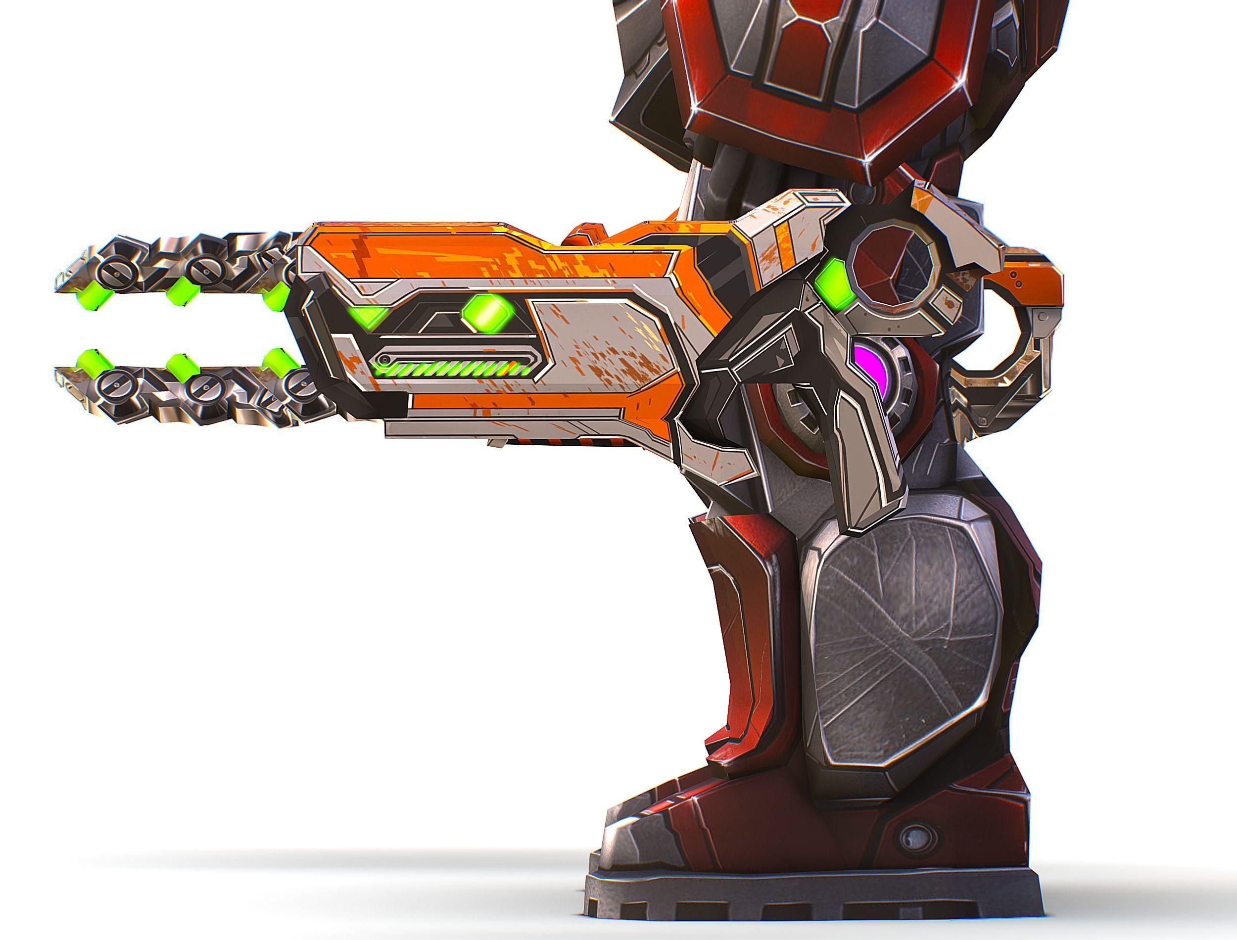 Cartoon Sci-Fi Cyborg Drone Heavy Machine Gunner Low-poly 3D model_49