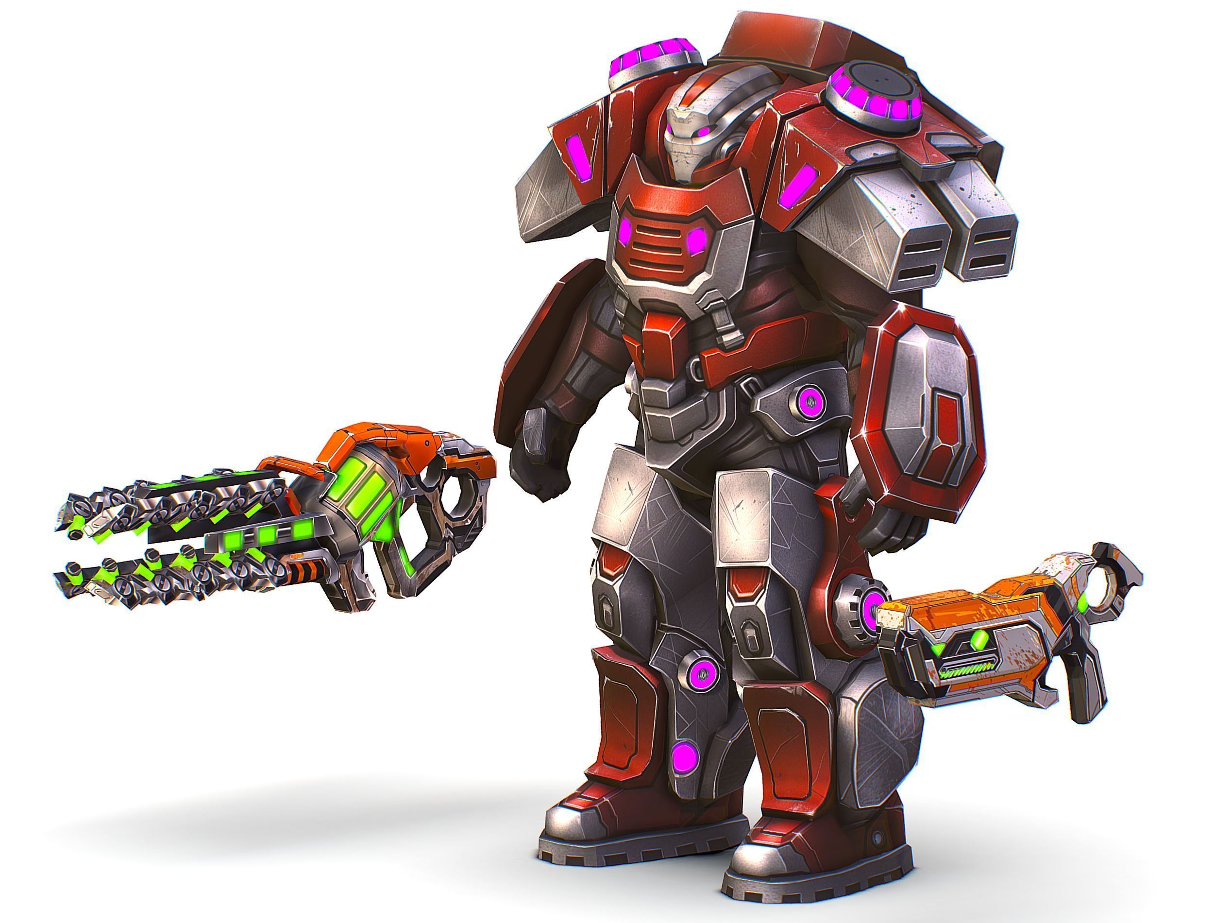 Cartoon Sci-Fi Cyborg Drone Heavy Machine Gunner Low-poly 3D model_5