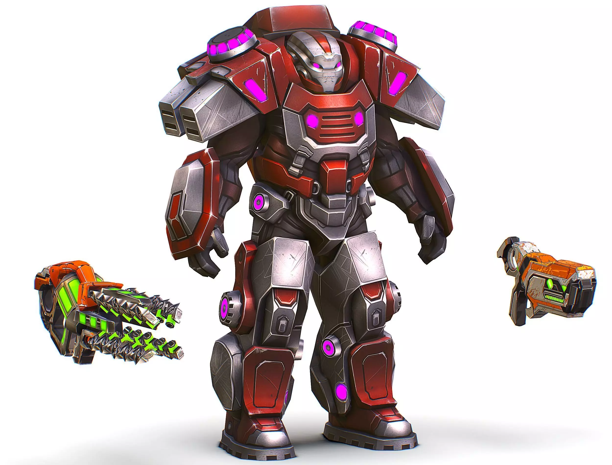 Cartoon Sci-Fi Cyborg Drone Heavy Machine Gunner Low-poly 3D model_0