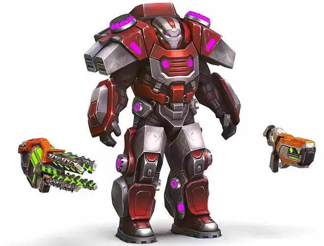 Cartoon Sci-Fi Cyborg Drone Heavy Machine Gunner Low-poly 3D model
