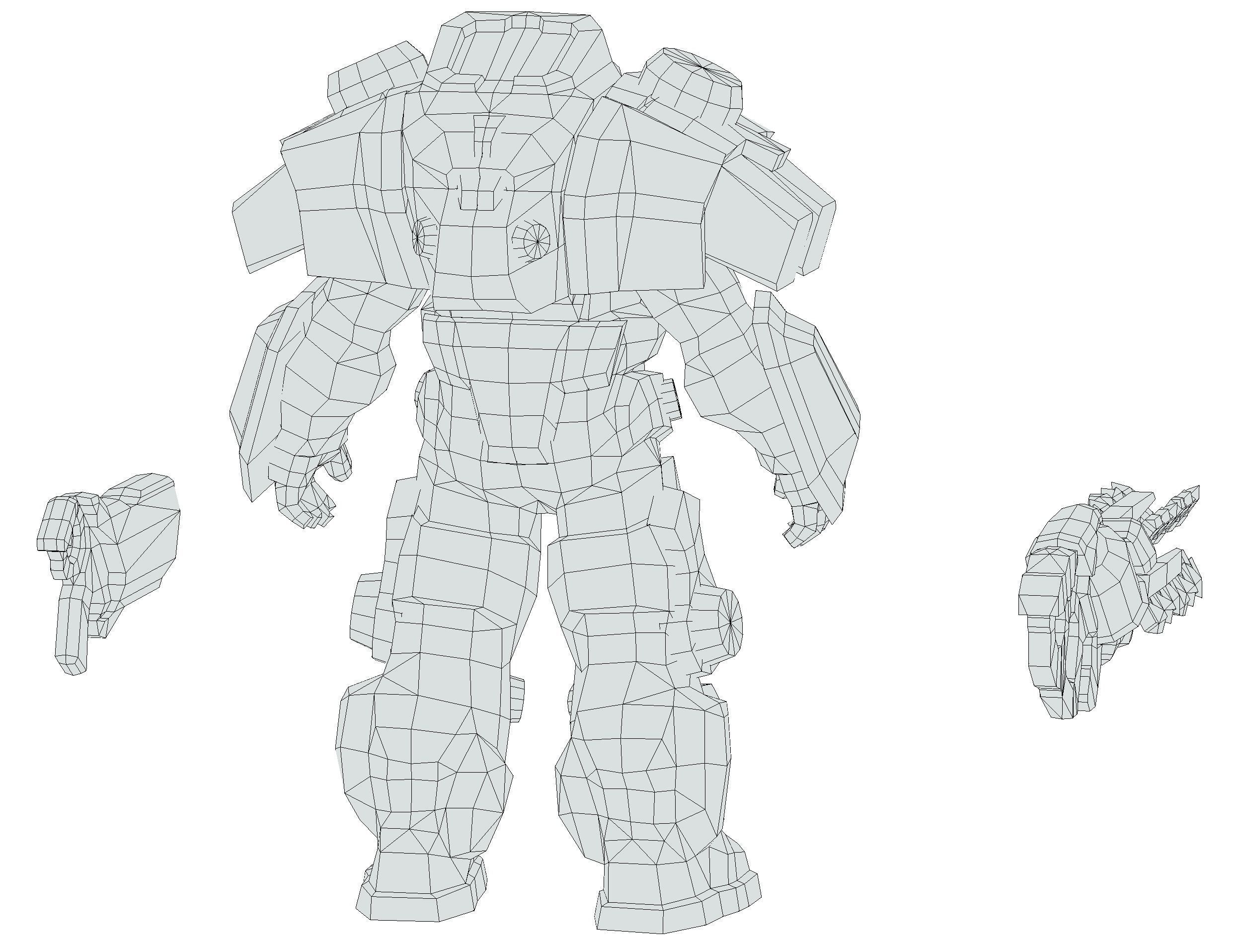 Cartoon Sci-Fi Cyborg Drone Heavy Machine Gunner Low-poly 3D model_58