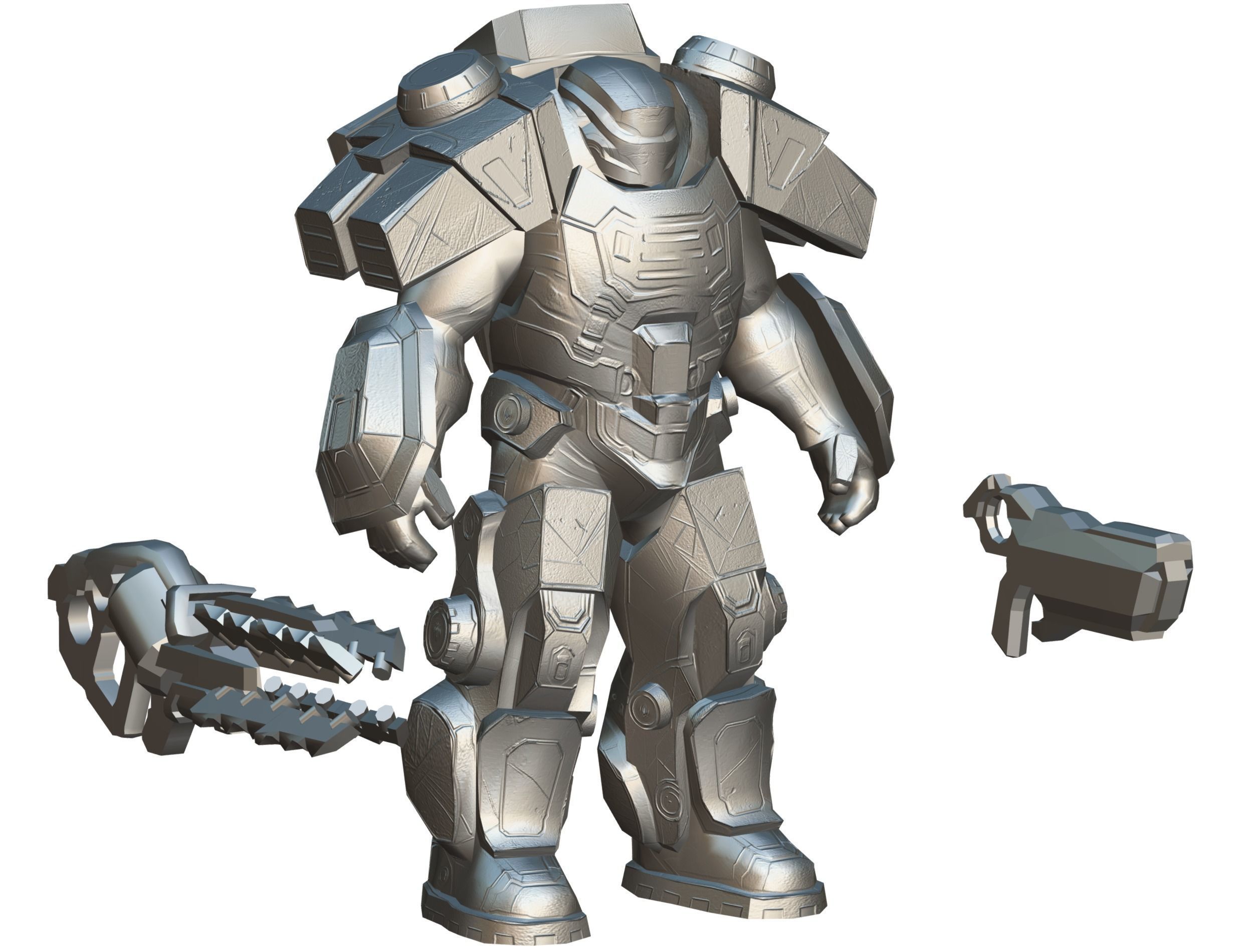 Cartoon Sci-Fi Cyborg Drone Heavy Machine Gunner Low-poly 3D model_53