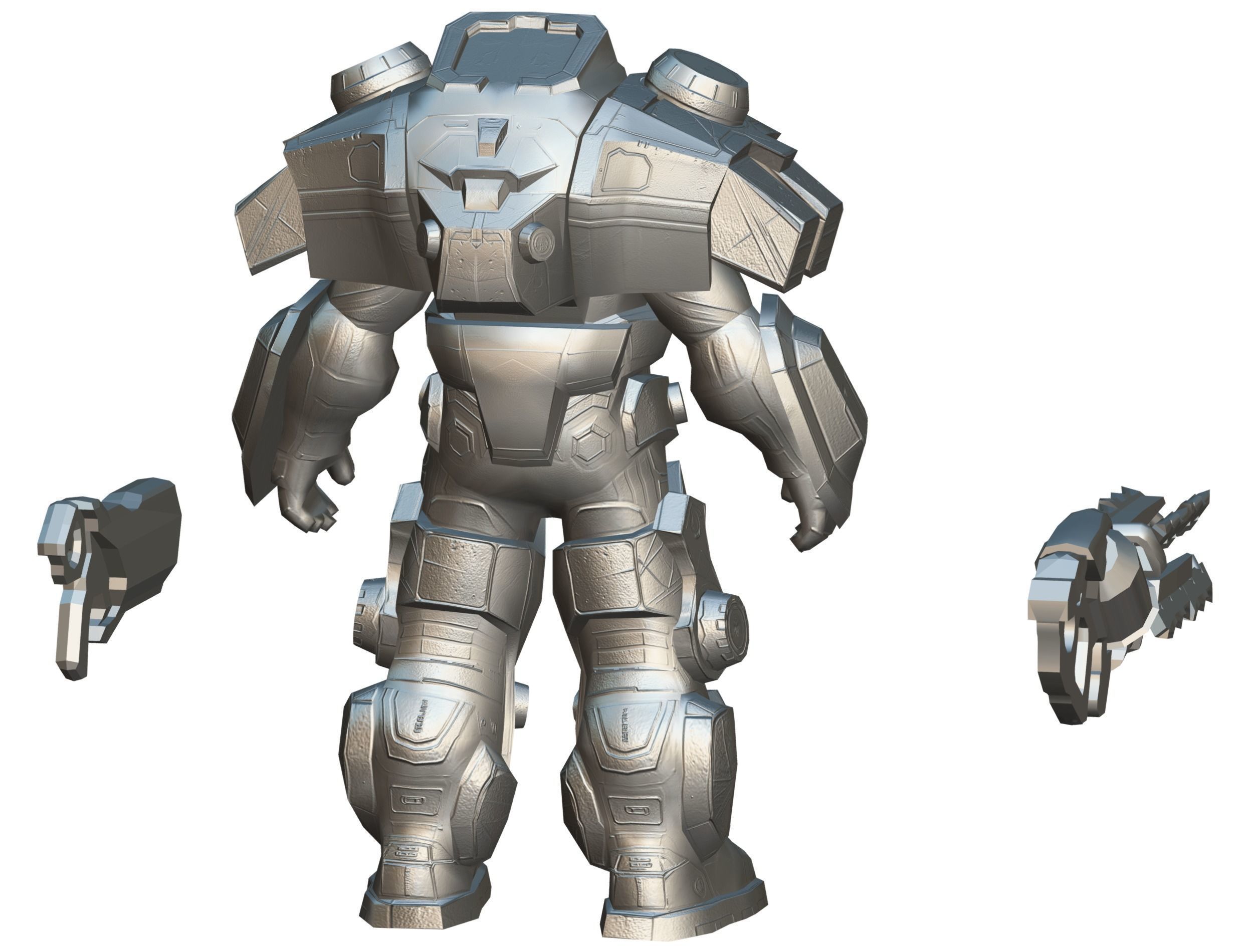 Cartoon Sci-Fi Cyborg Drone Heavy Machine Gunner Low-poly 3D model_57