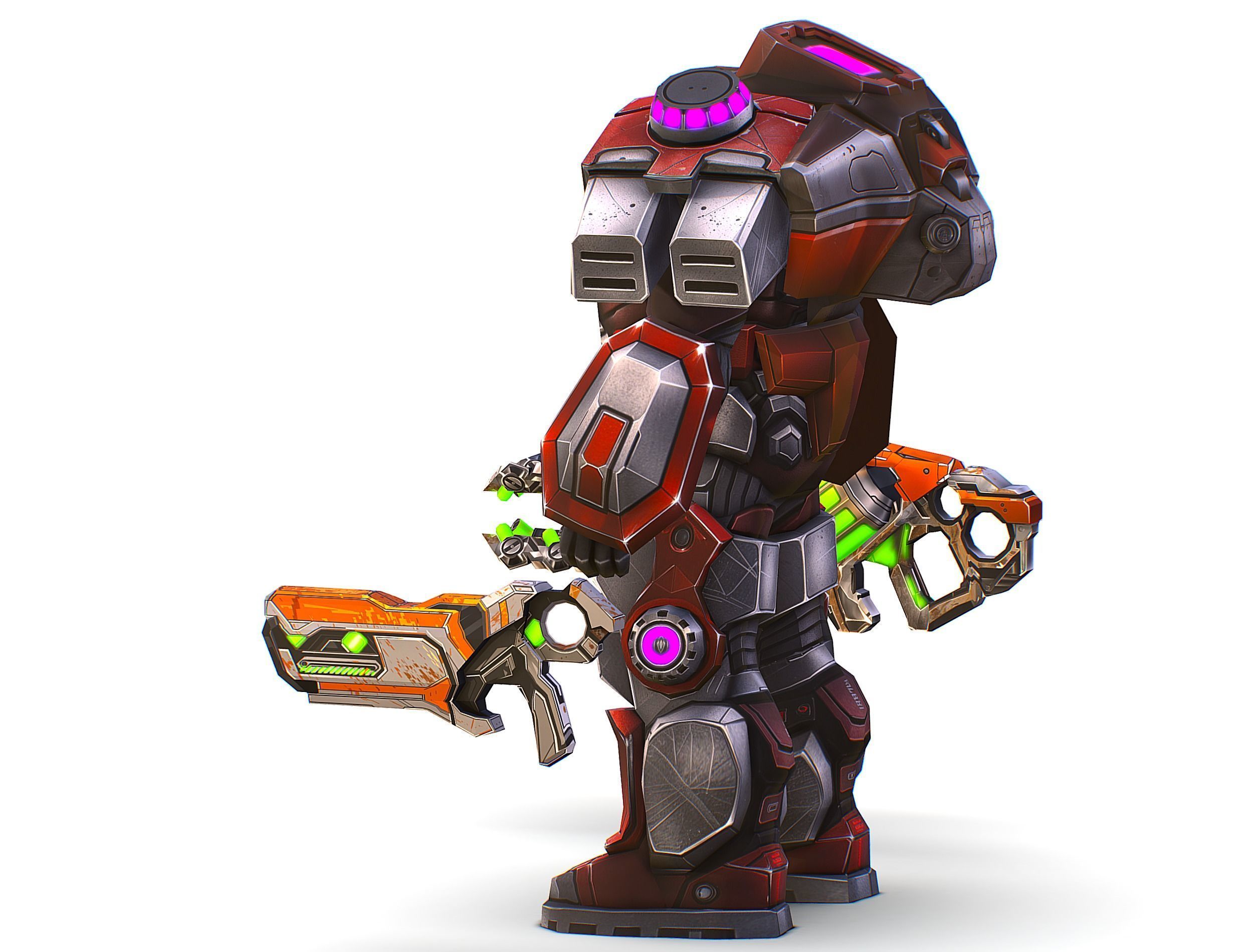 Cartoon Sci-Fi Cyborg Drone Heavy Machine Gunner Low-poly 3D model_9