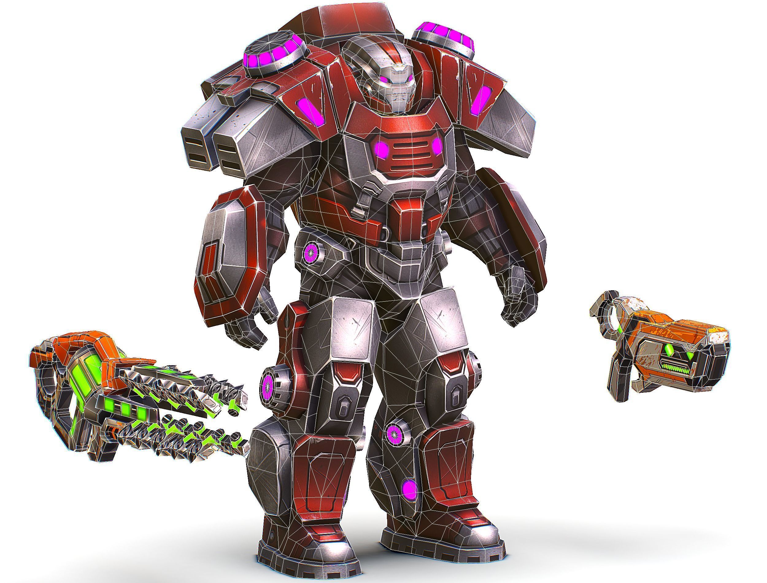 Cartoon Sci-Fi Cyborg Drone Heavy Machine Gunner Low-poly 3D model_51