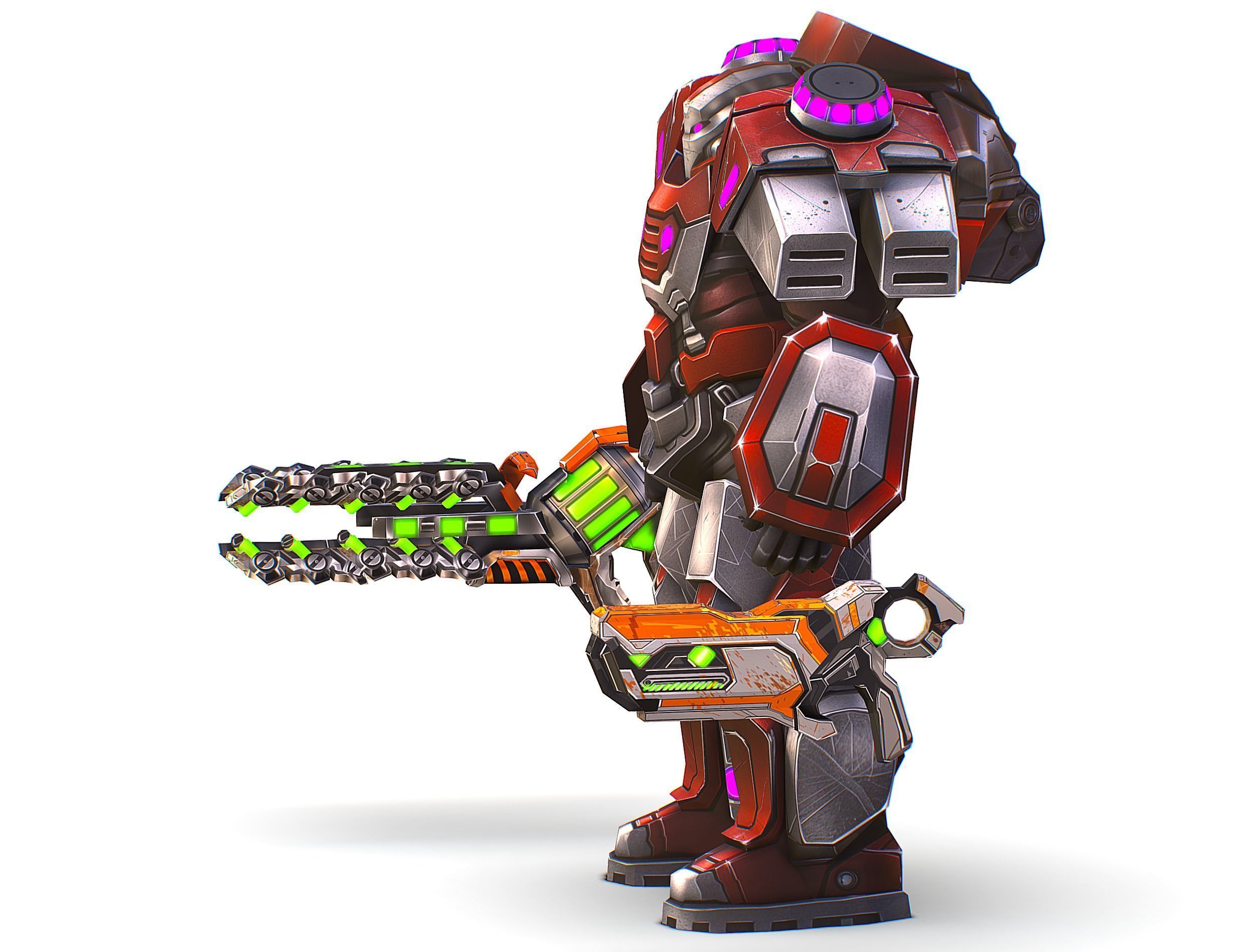 Cartoon Sci-Fi Cyborg Drone Heavy Machine Gunner Low-poly 3D model_7