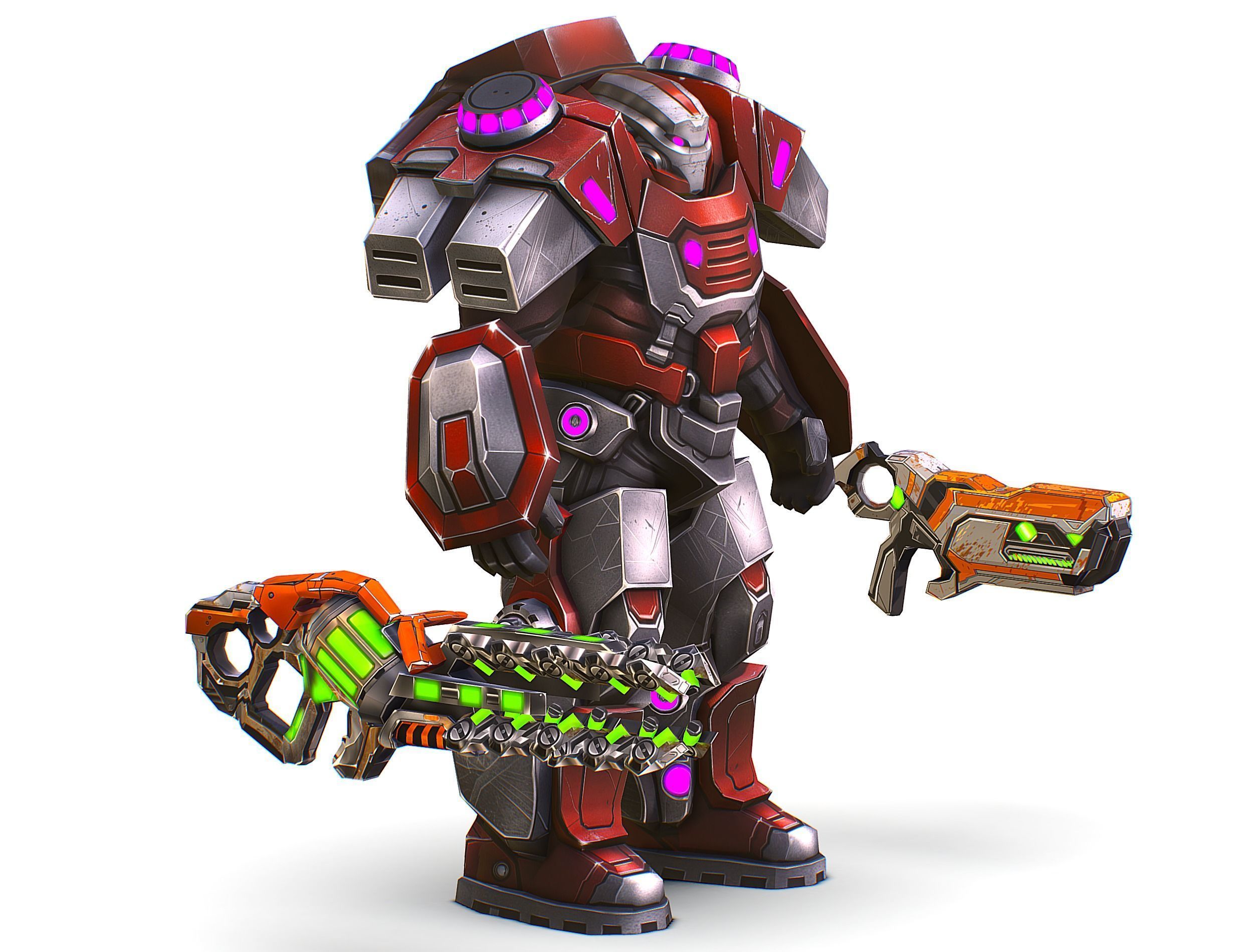 Cartoon Sci-Fi Cyborg Drone Heavy Machine Gunner Low-poly 3D model_17