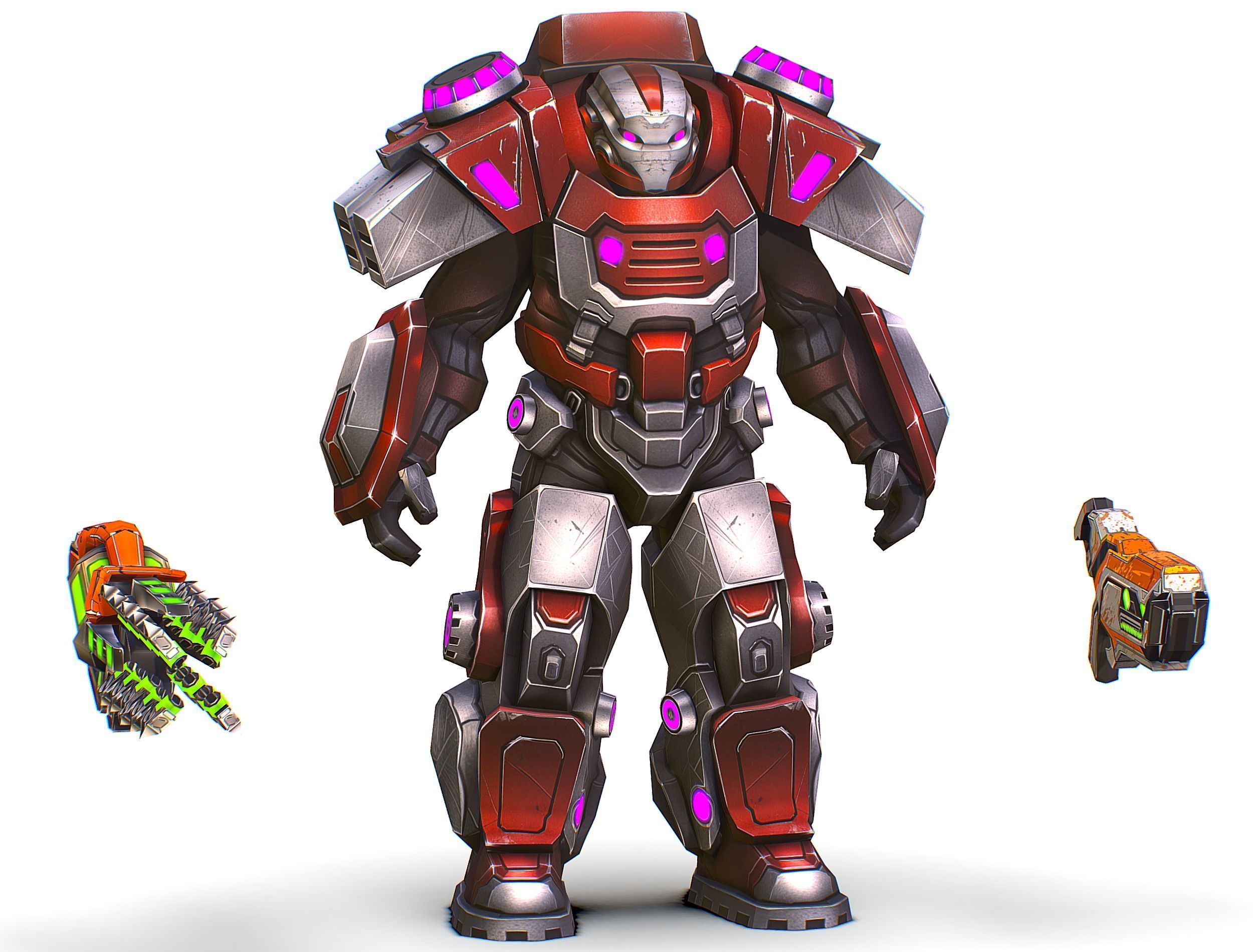 Cartoon Sci-Fi Cyborg Drone Heavy Machine Gunner Low-poly 3D model_2