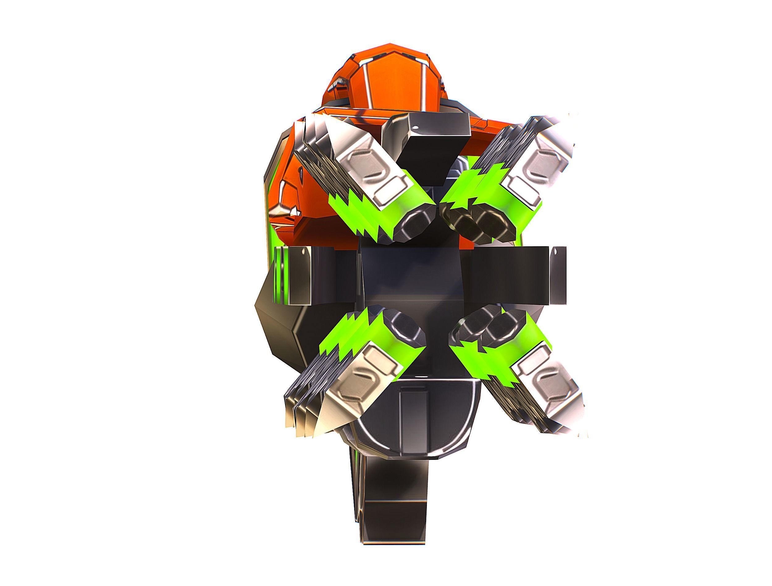 Cartoon Sci-Fi Cyborg Drone Heavy Machine Gunner Low-poly 3D model_27