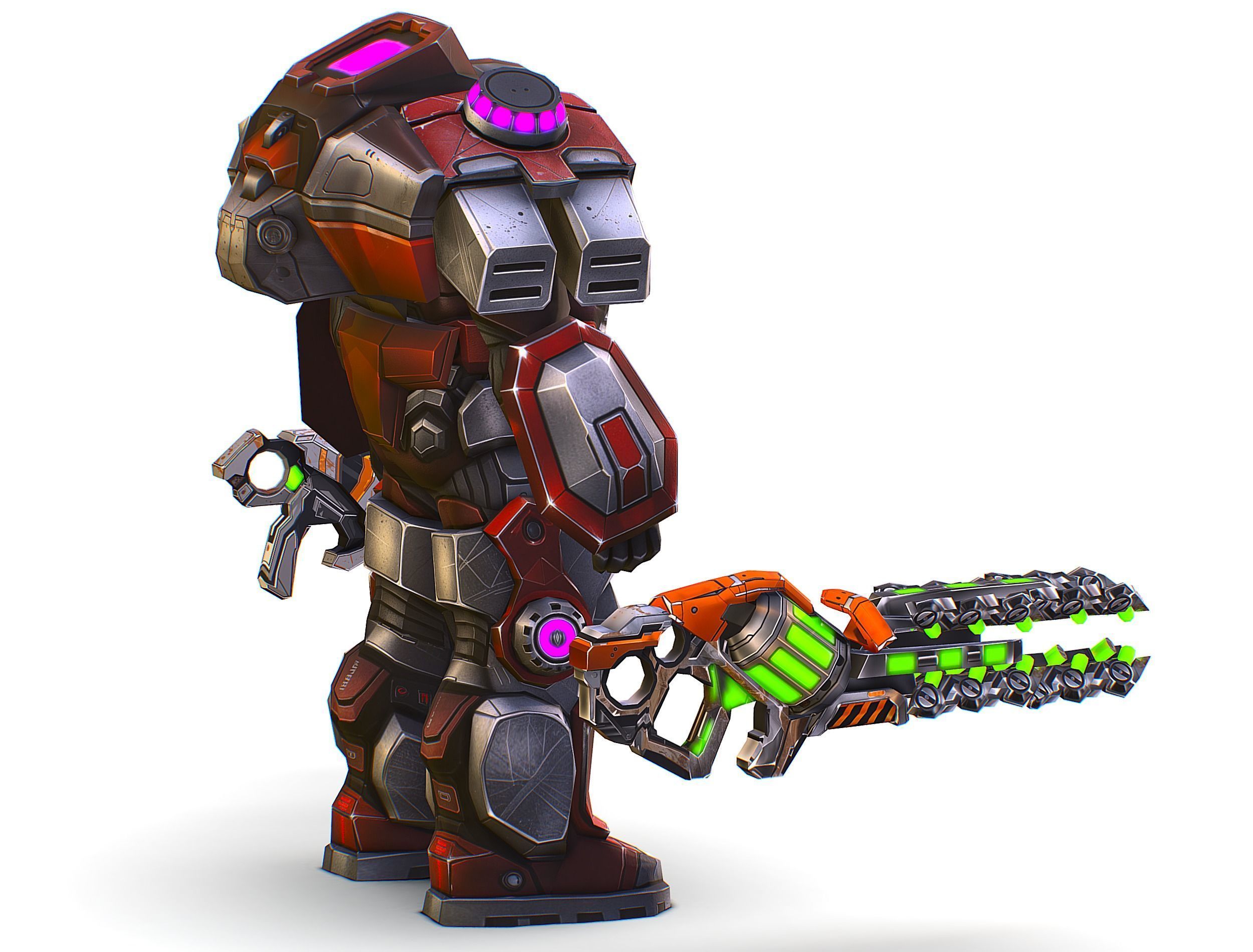 Cartoon Sci-Fi Cyborg Drone Heavy Machine Gunner Low-poly 3D model_15