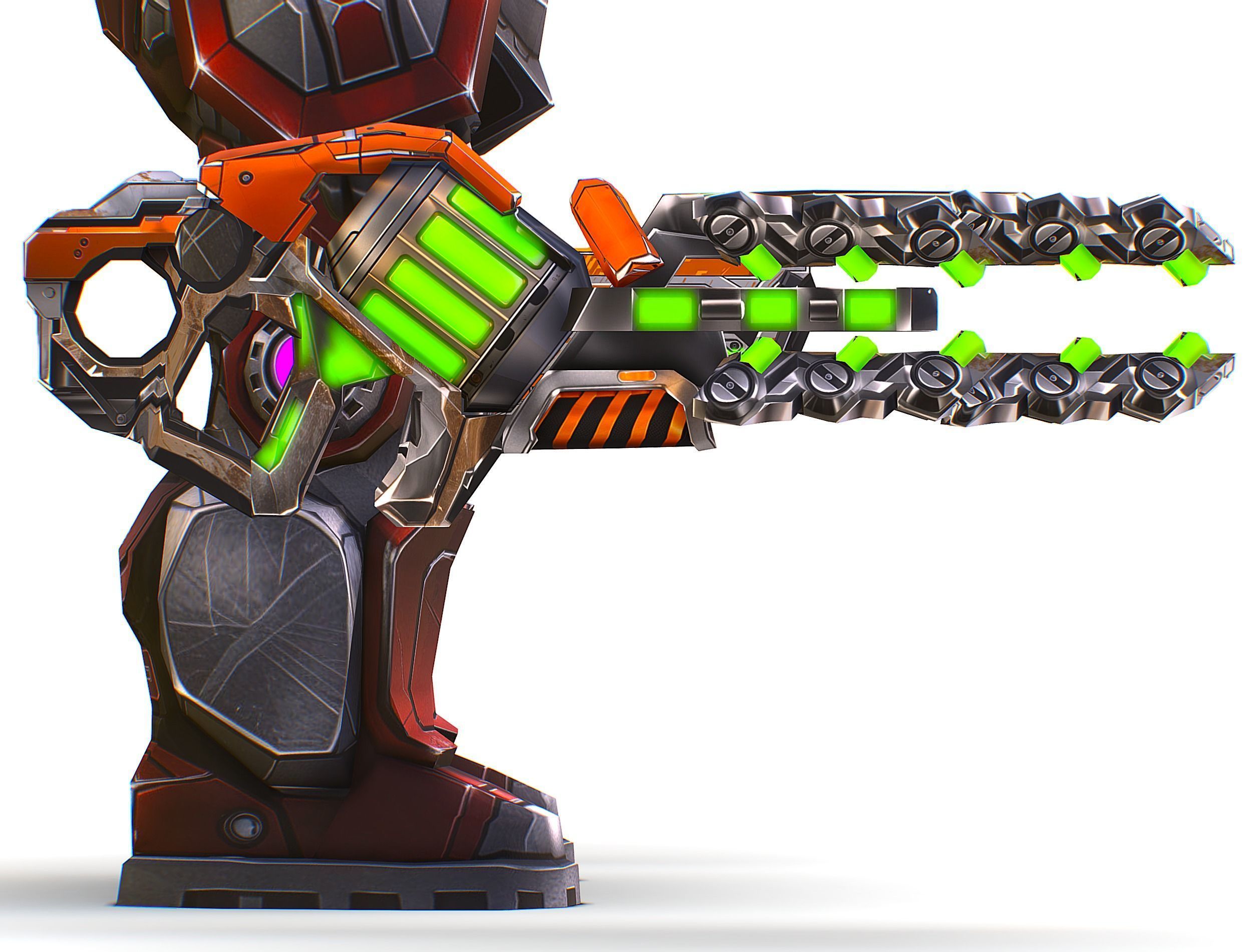 Cartoon Sci-Fi Cyborg Drone Heavy Machine Gunner Low-poly 3D model_47