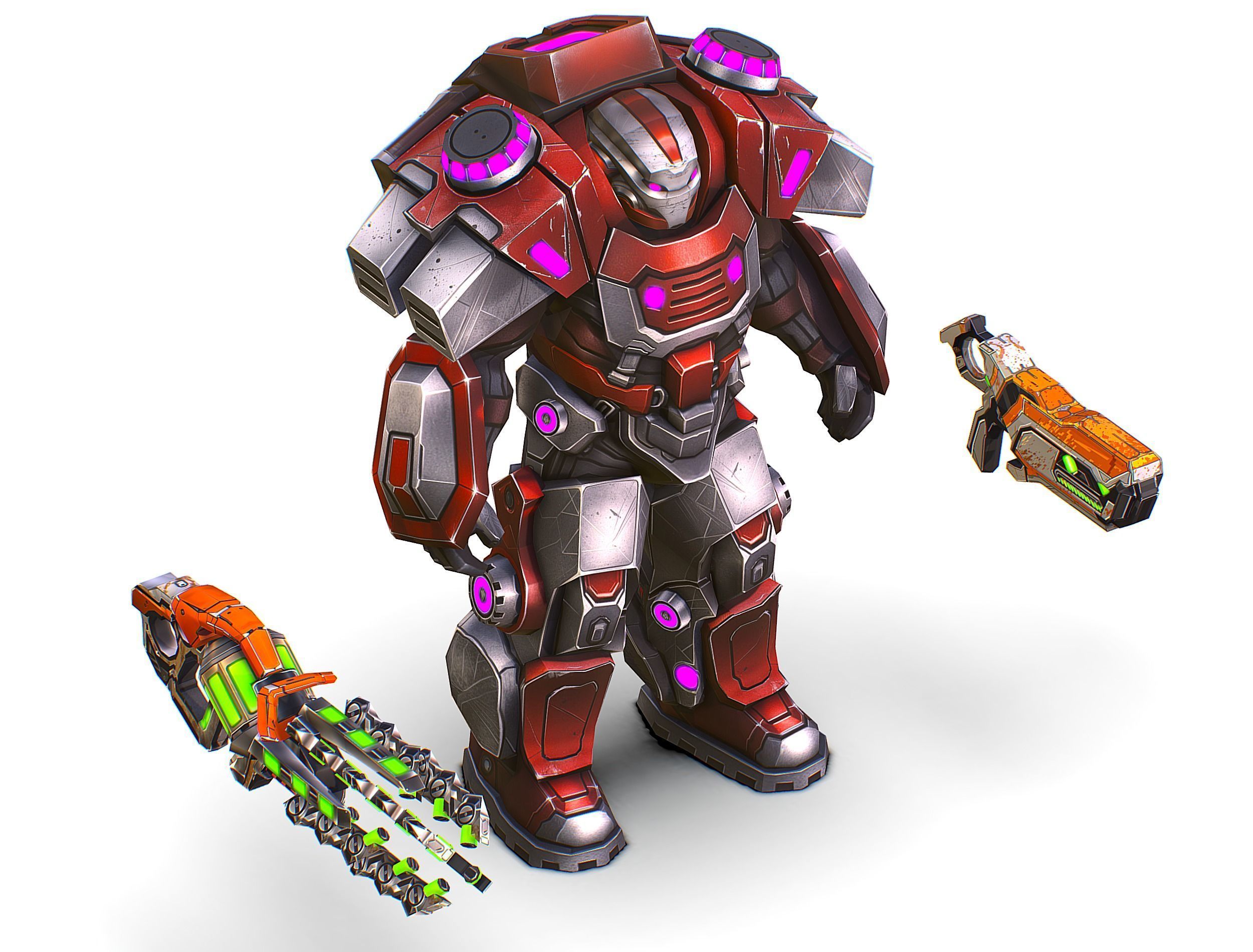 Cartoon Sci-Fi Cyborg Drone Heavy Machine Gunner Low-poly 3D model_37