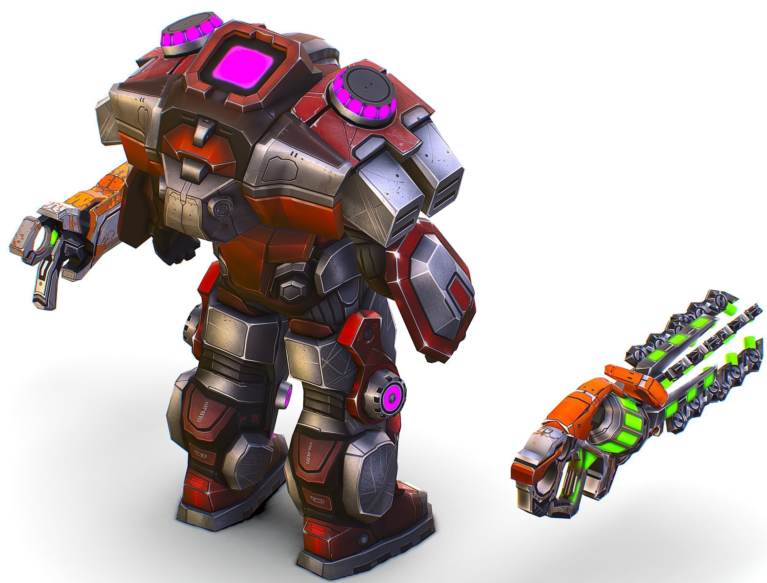 Cartoon Sci-Fi Cyborg Drone Heavy Machine Gunner Low-poly 3D model_38