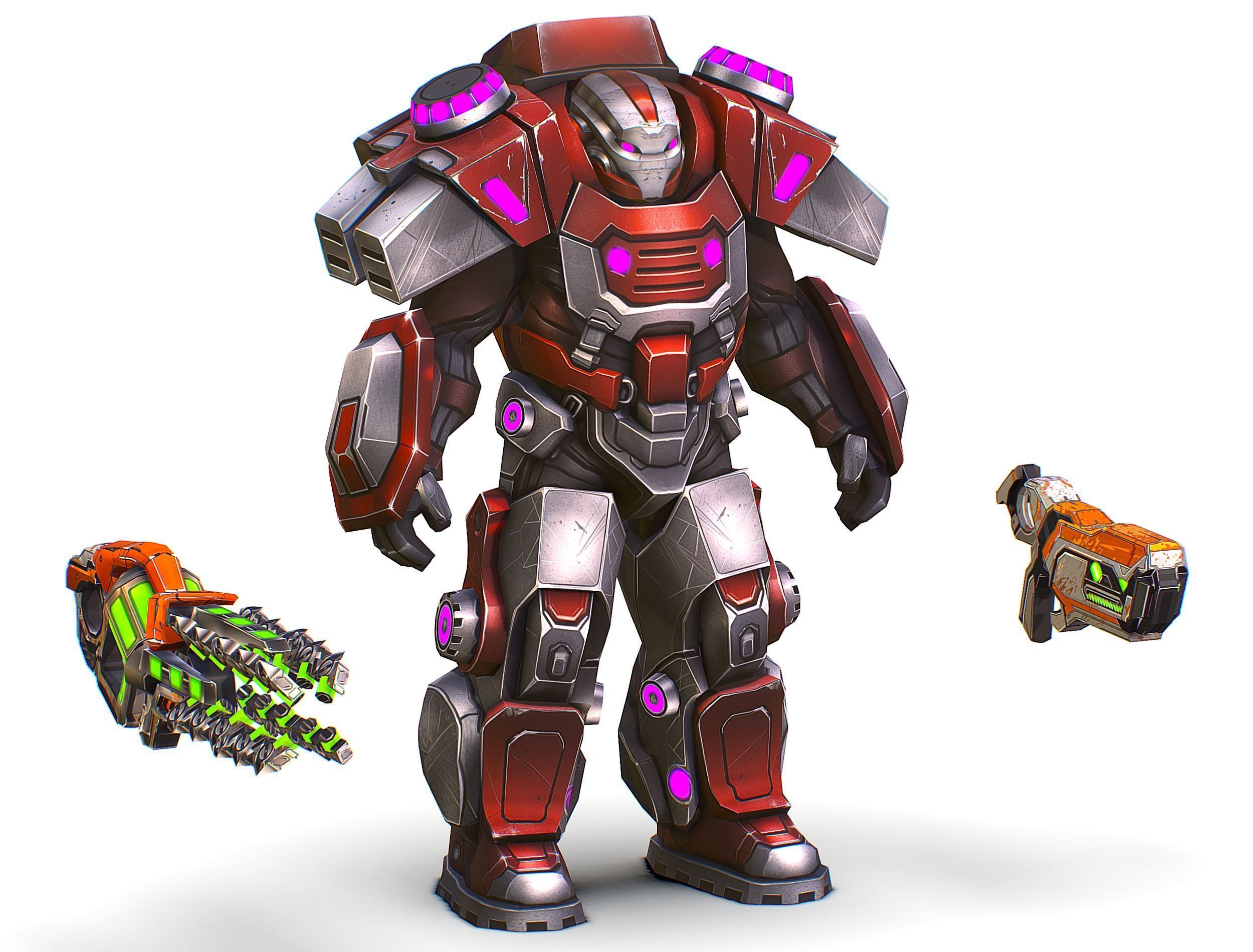 Cartoon Sci-Fi Cyborg Drone Heavy Machine Gunner Low-poly 3D model_18