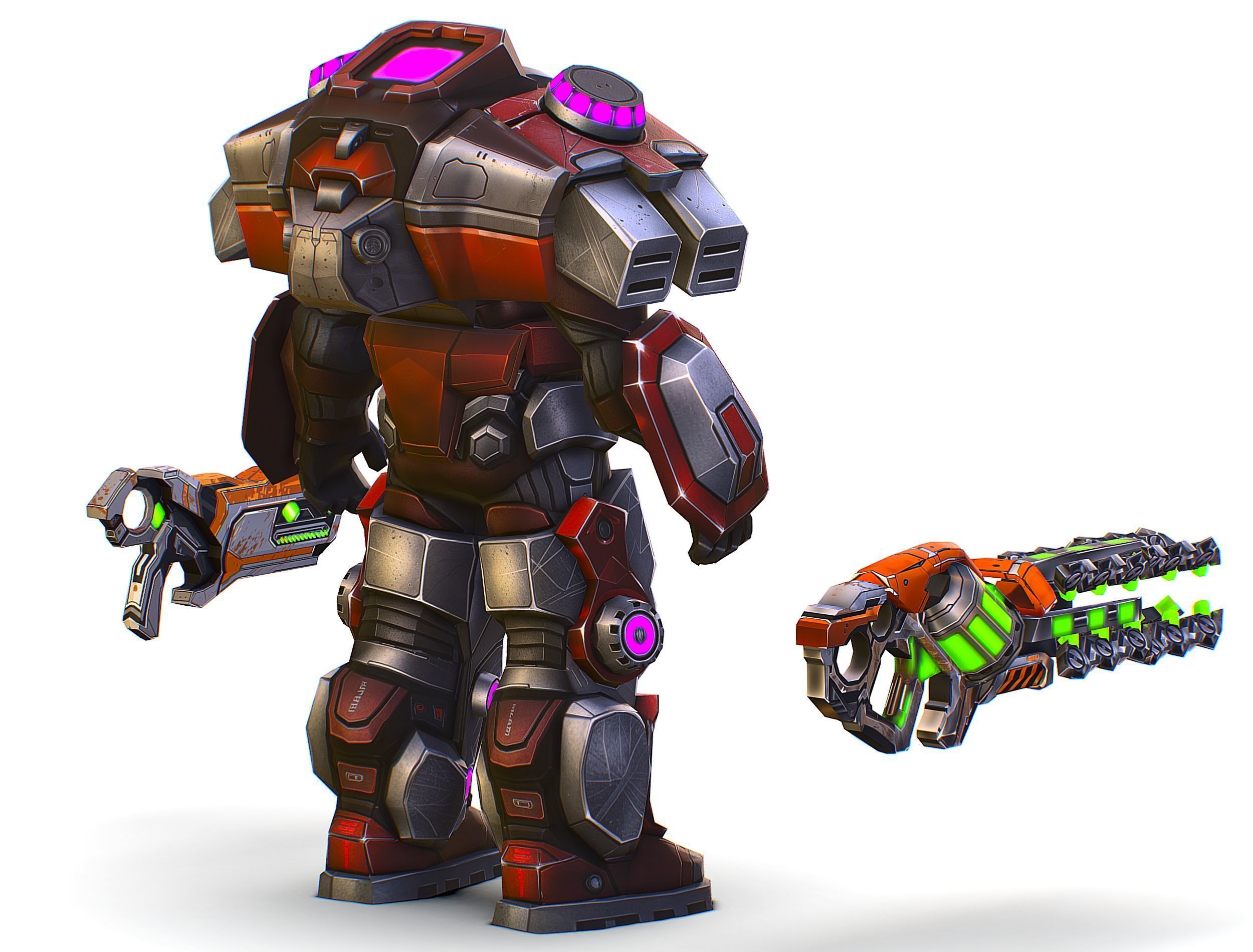 Cartoon Sci-Fi Cyborg Drone Heavy Machine Gunner Low-poly 3D model_14