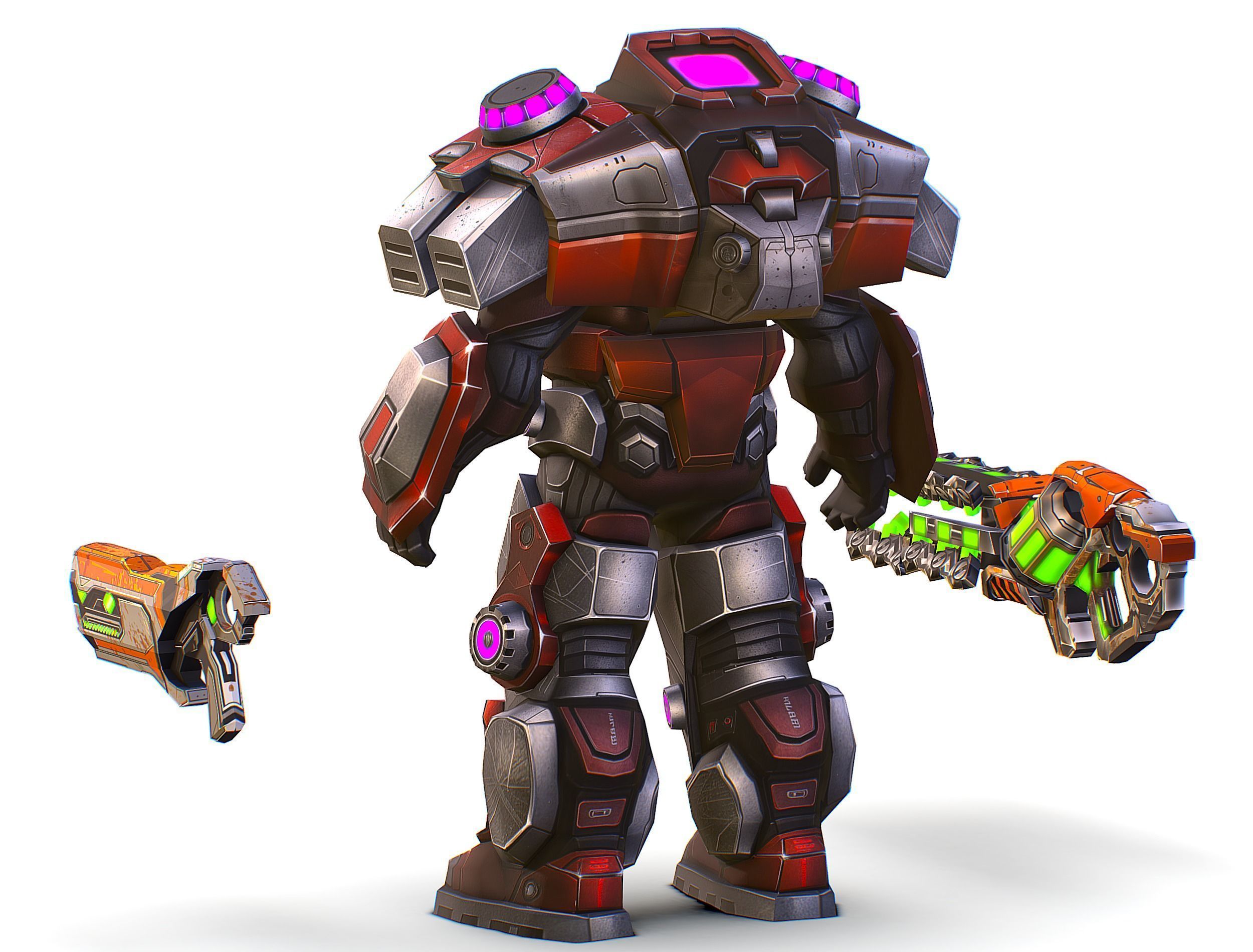 Cartoon Sci-Fi Cyborg Drone Heavy Machine Gunner Low-poly 3D model_11