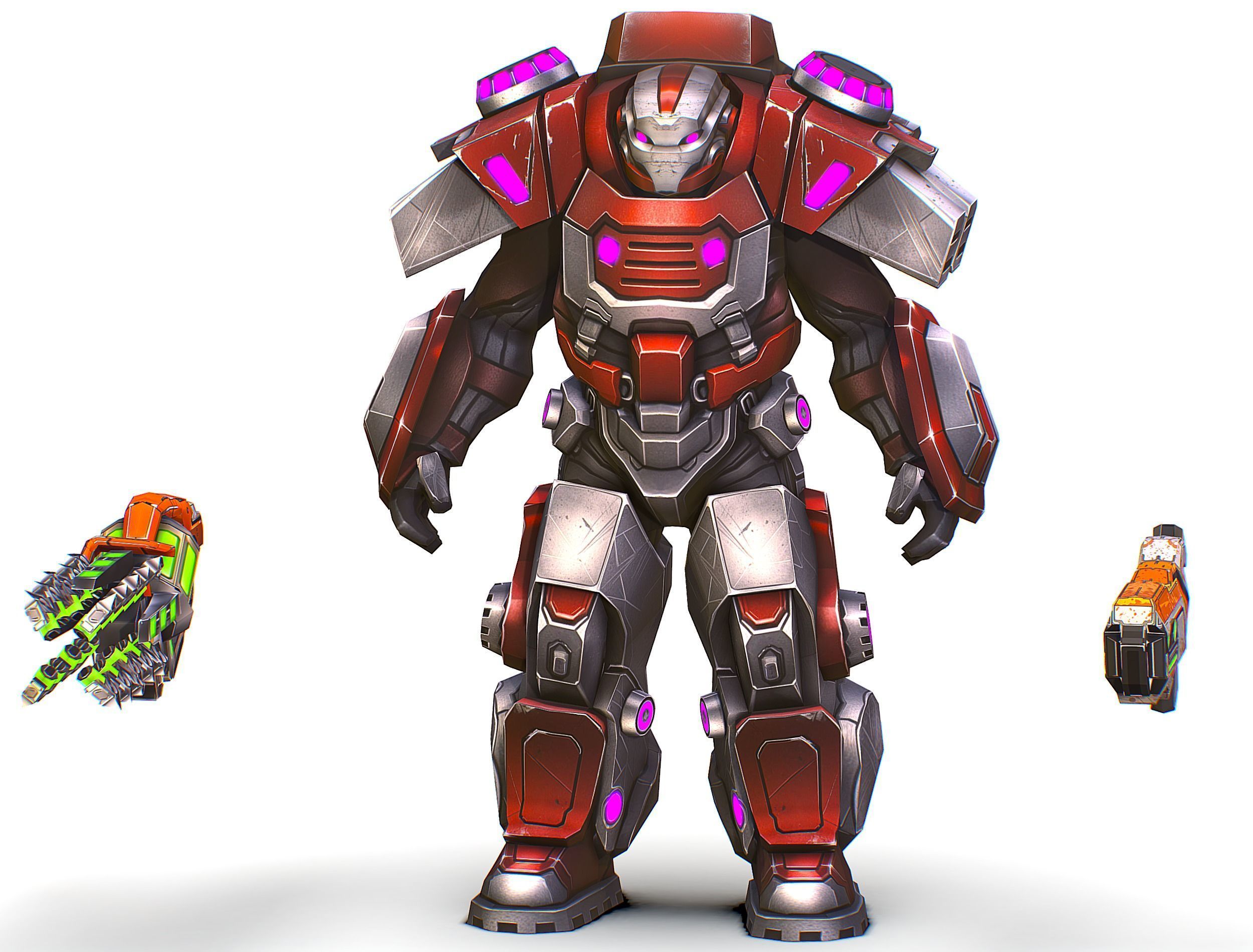 Cartoon Sci-Fi Cyborg Drone Heavy Machine Gunner Low-poly 3D model_3