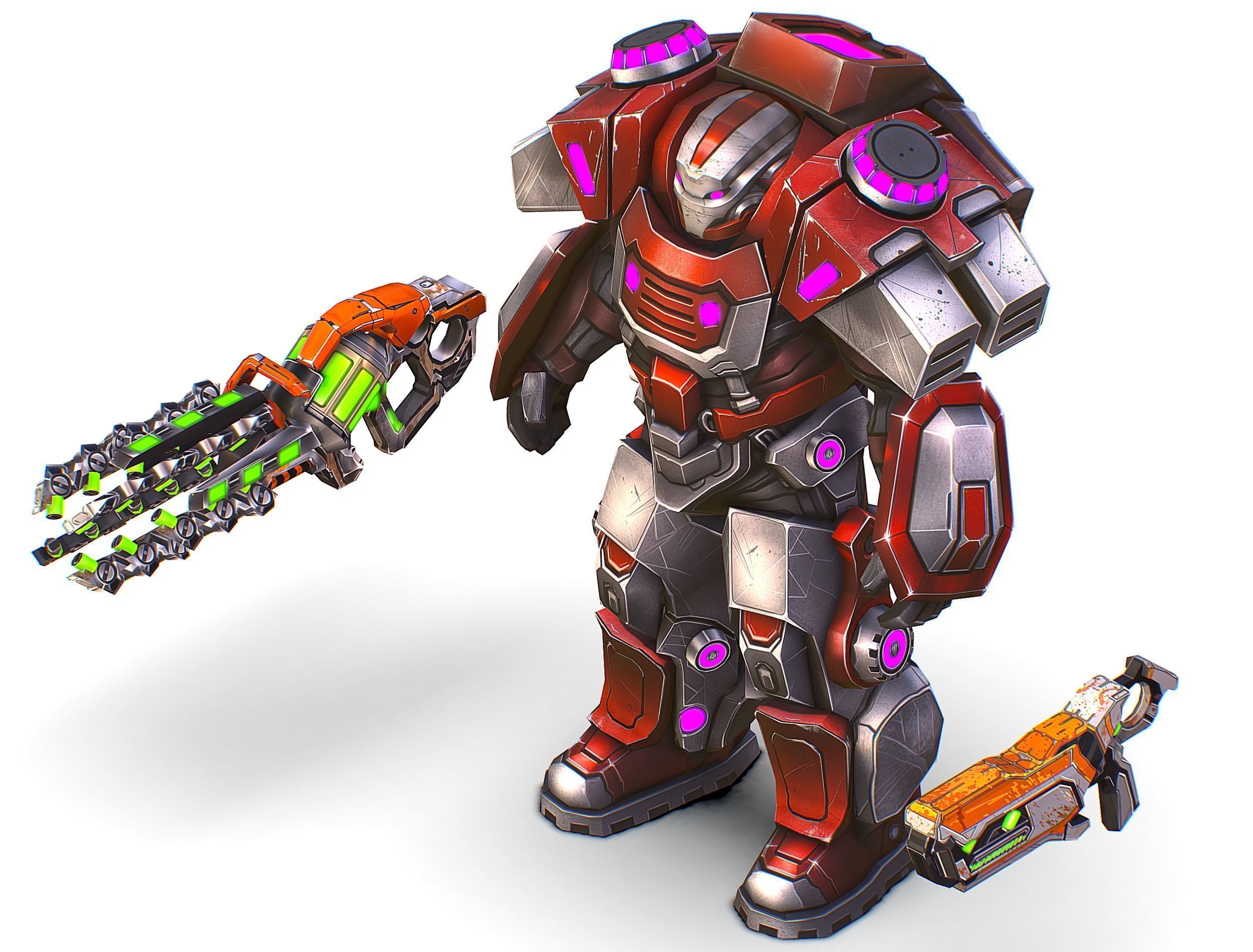 Cartoon Sci-Fi Cyborg Drone Heavy Machine Gunner Low-poly 3D model_36