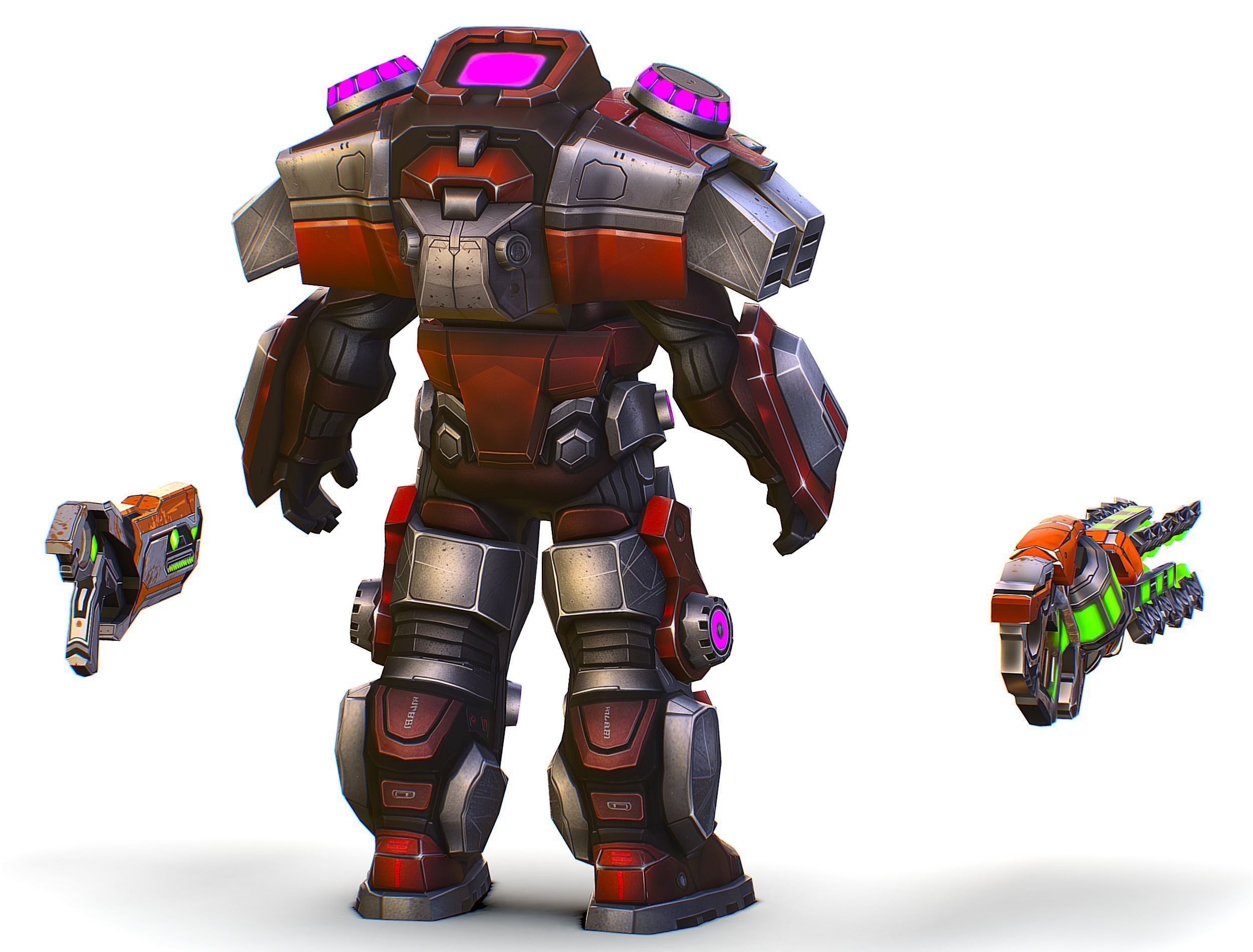 Cartoon Sci-Fi Cyborg Drone Heavy Machine Gunner Low-poly 3D model_13