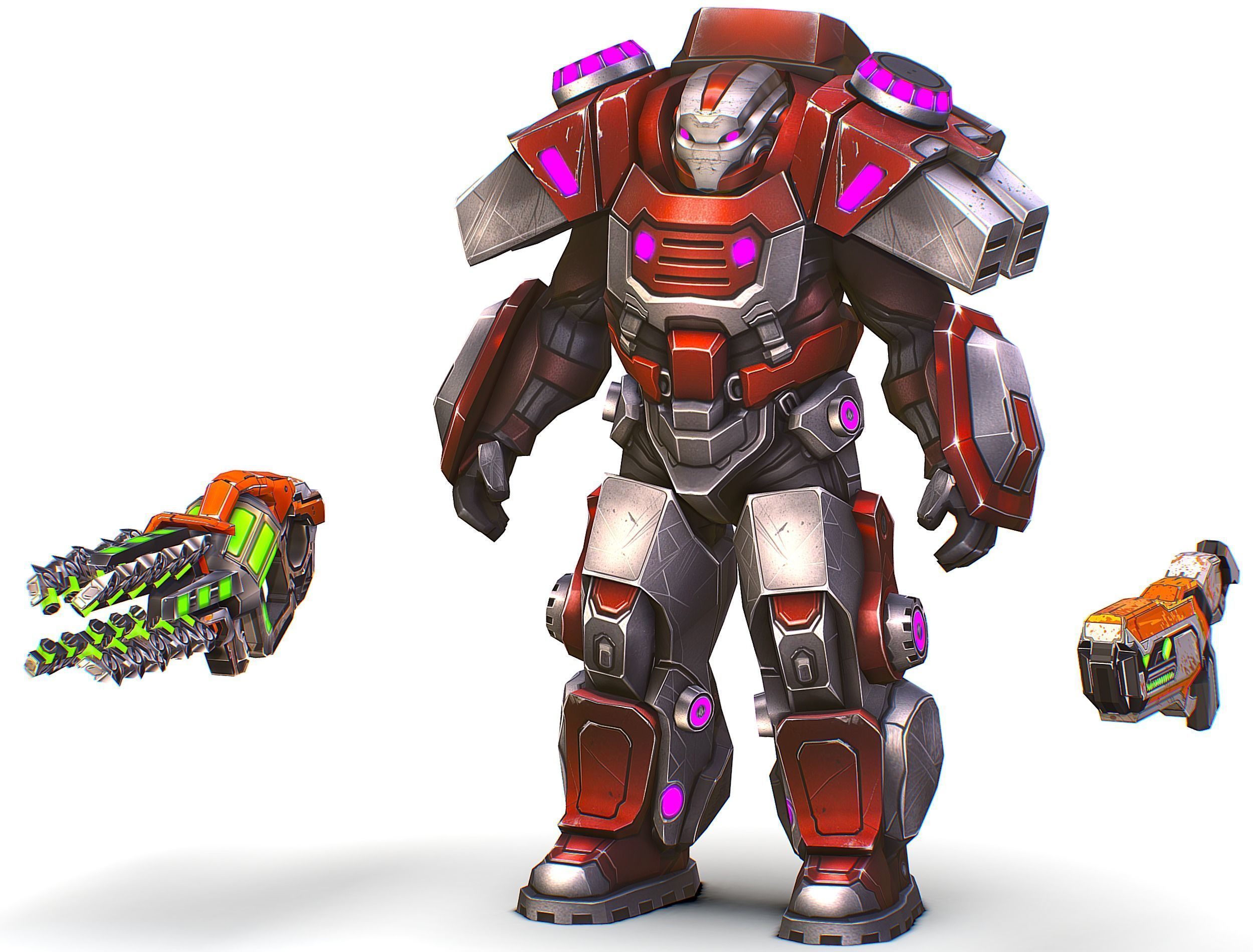 Cartoon Sci-Fi Cyborg Drone Heavy Machine Gunner Low-poly 3D model_4