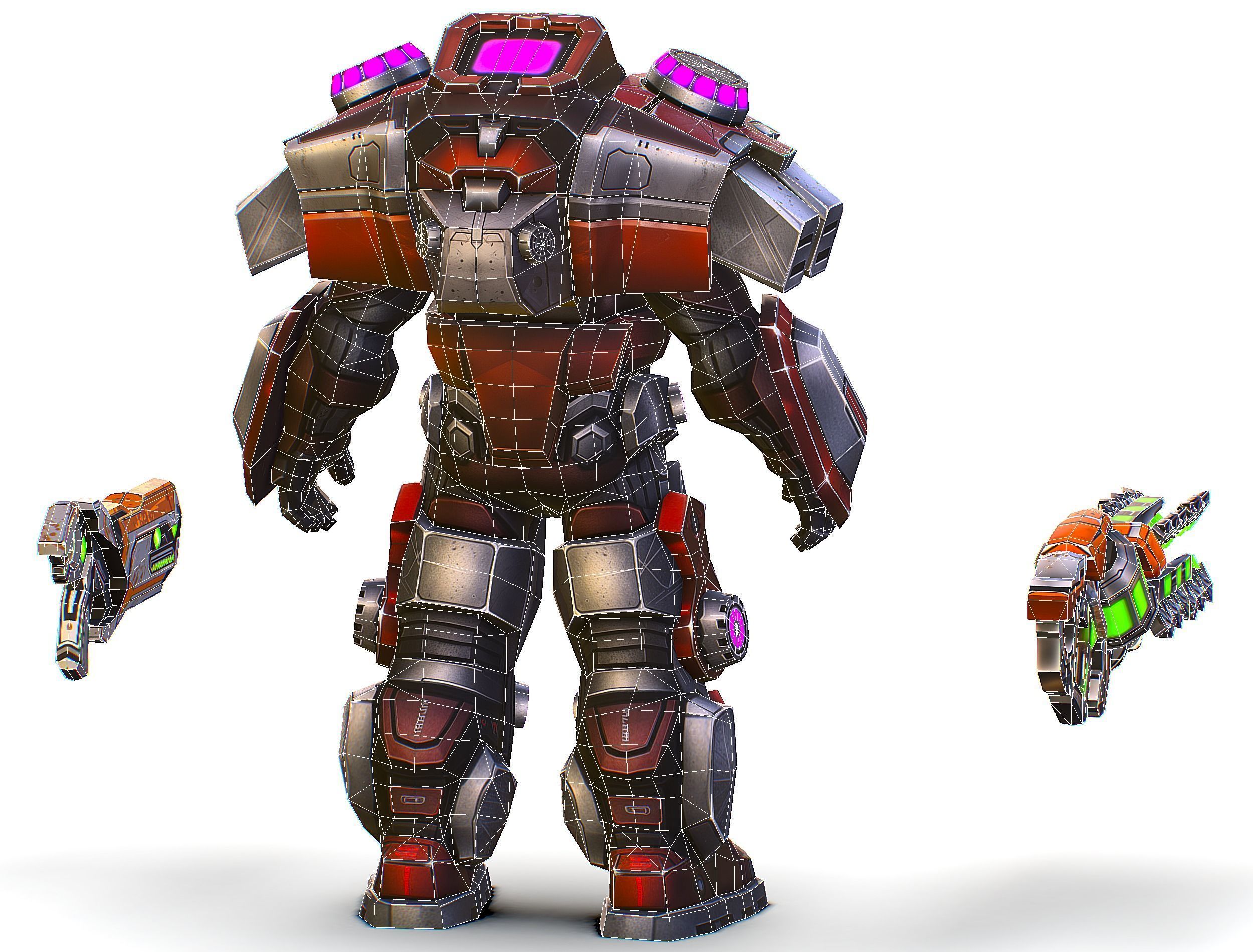 Cartoon Sci-Fi Cyborg Drone Heavy Machine Gunner Low-poly 3D model_55