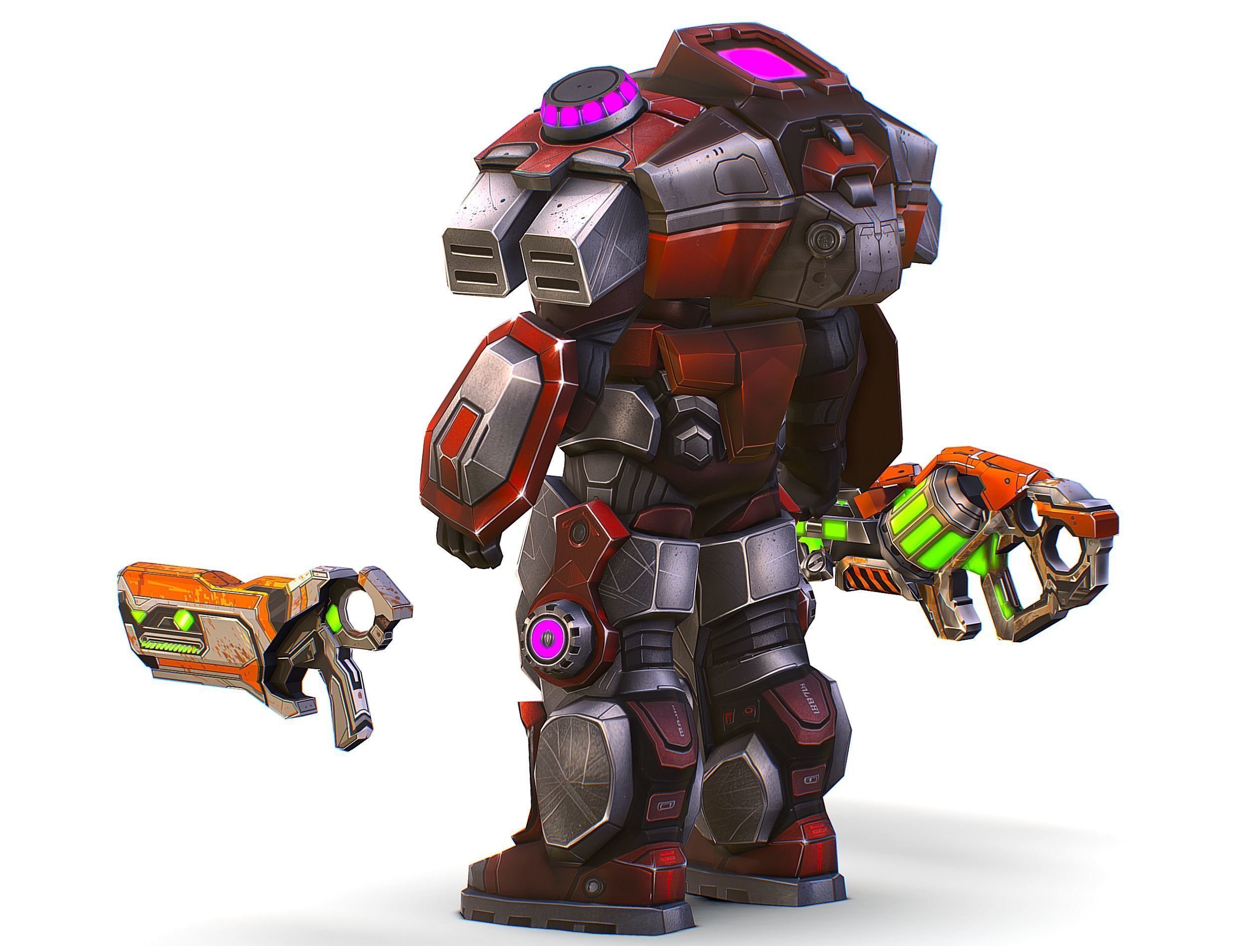 Cartoon Sci-Fi Cyborg Drone Heavy Machine Gunner Low-poly 3D model_10