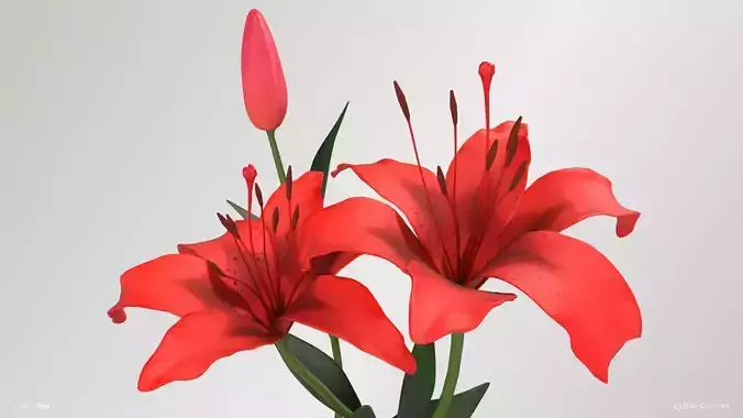 Red Lilies Low-poly 3D model