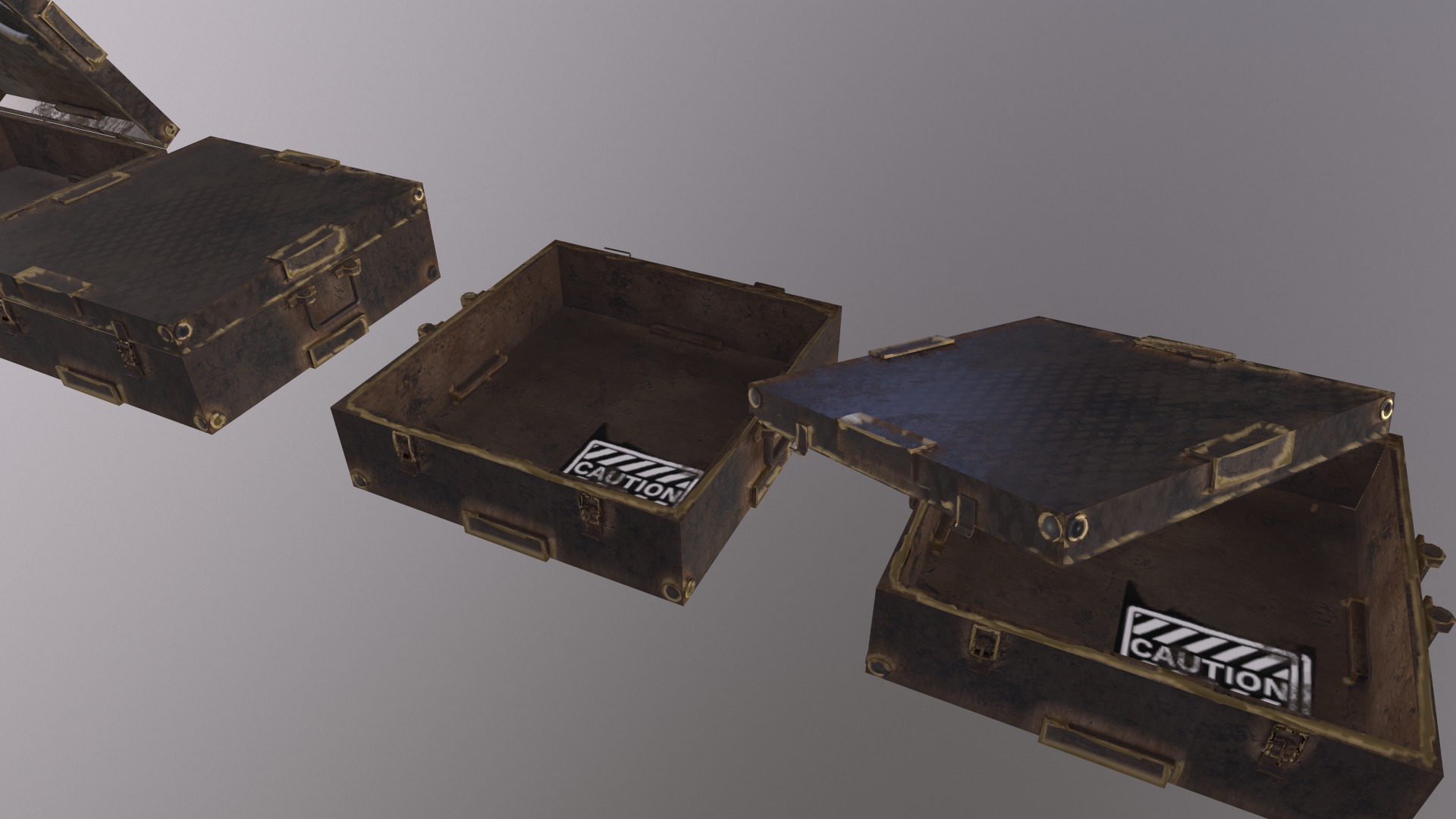 4 pics realistic suitcases with gilded crate material chests 3D model_3