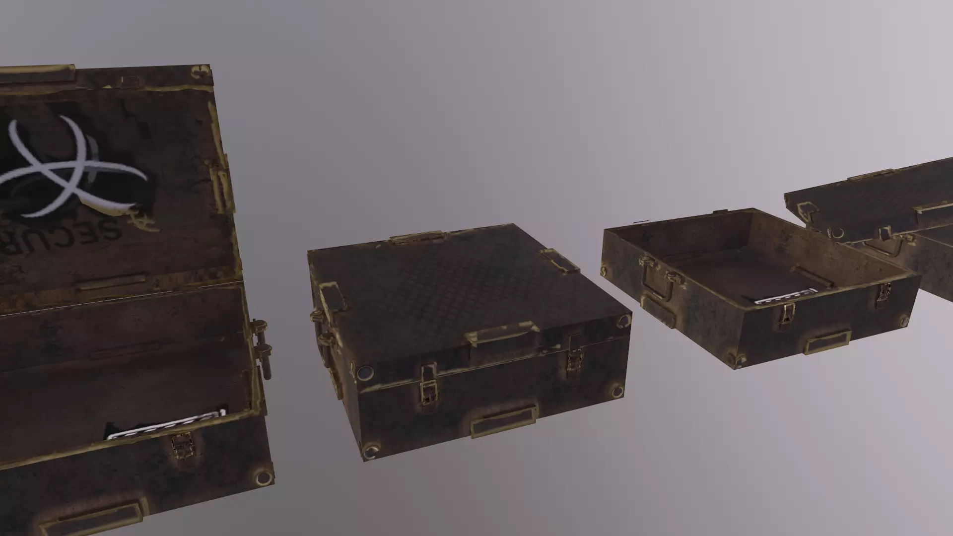 4 pics realistic suitcases with gilded crate material chests 3D model_0