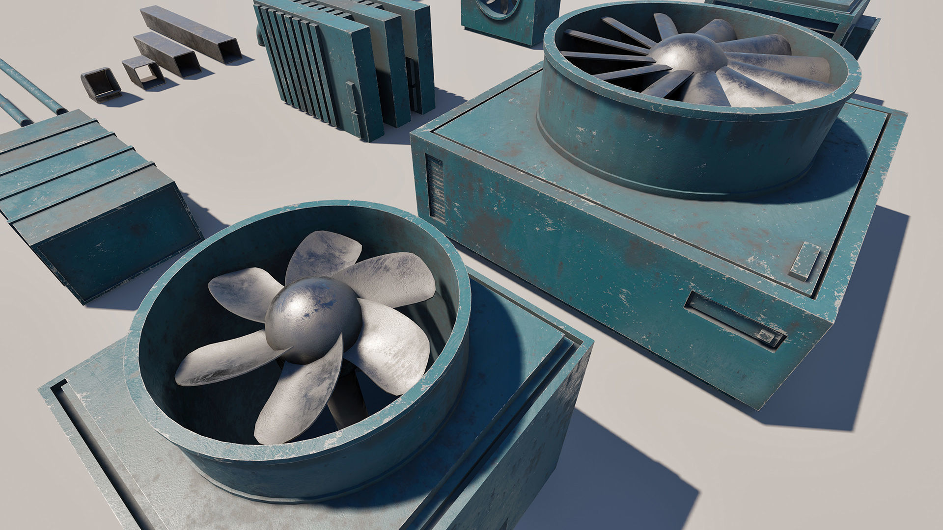 Sci-Fi Rooftop Air Conditioning System Kitbash Set Low-poly 3D model_4