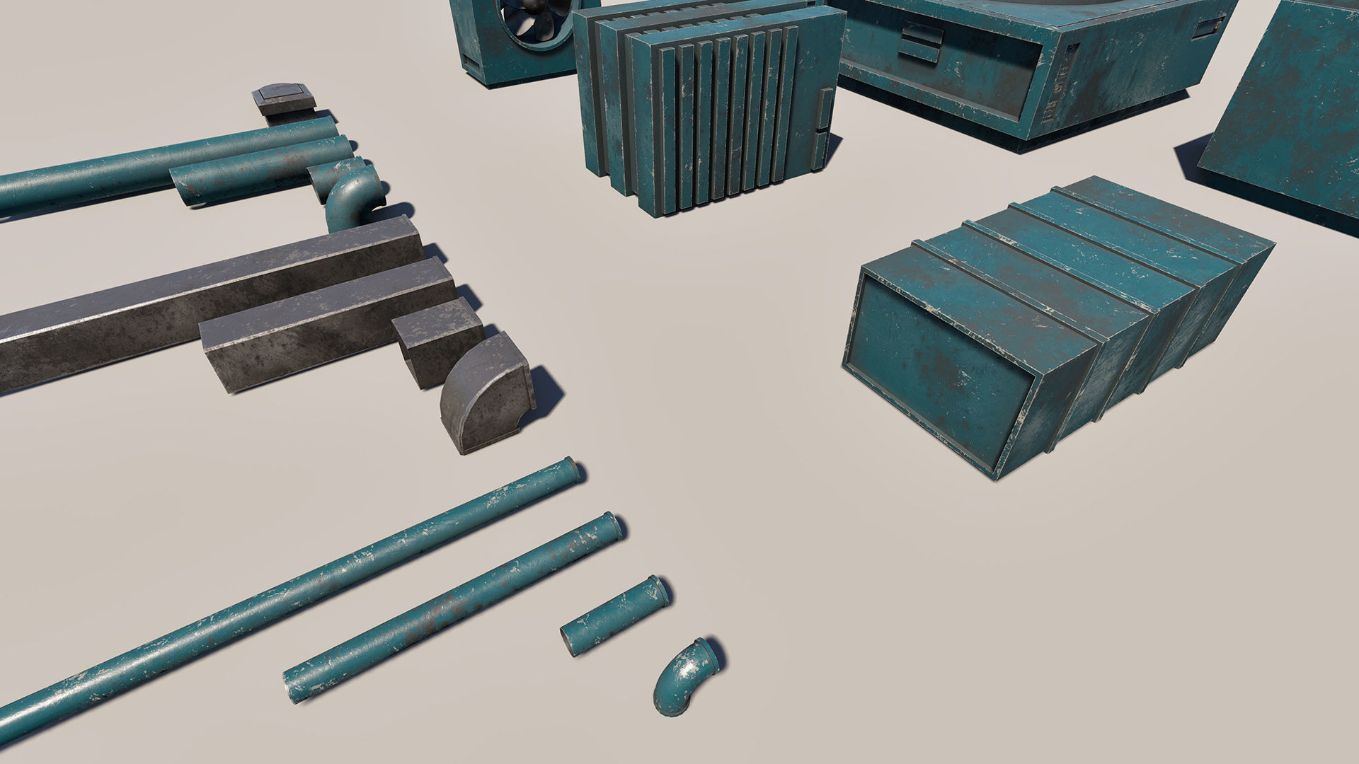 Sci-Fi Rooftop Air Conditioning System Kitbash Set Low-poly 3D model_6