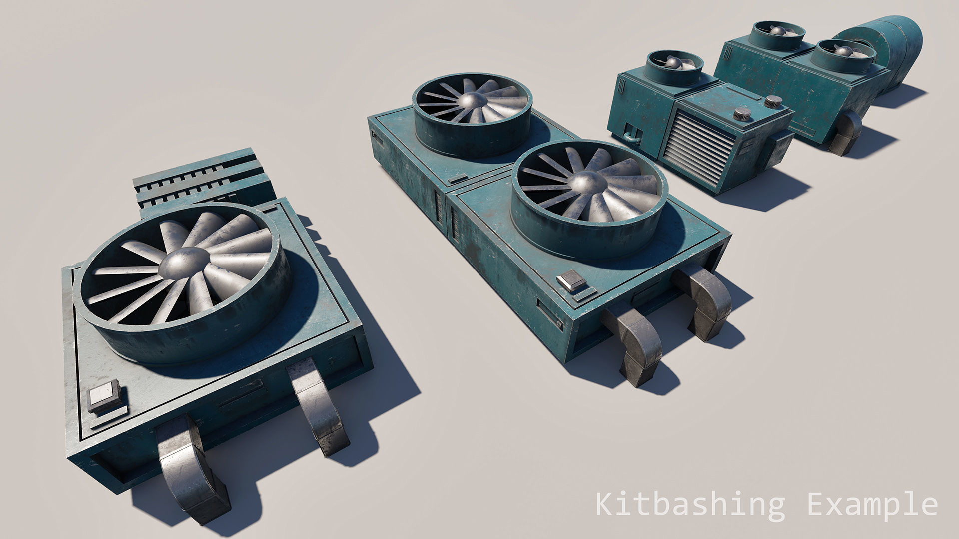 Sci-Fi Rooftop Air Conditioning System Kitbash Set Low-poly 3D model_7
