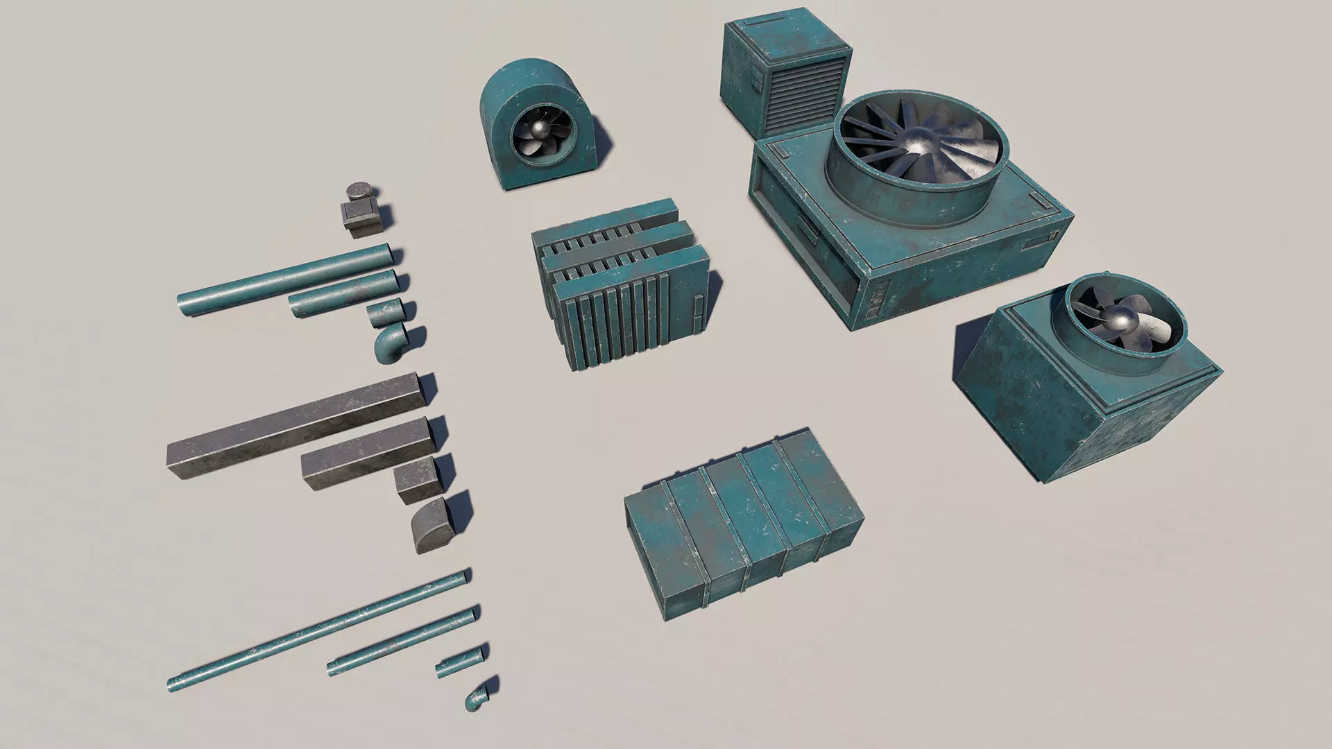Sci-Fi Rooftop Air Conditioning System Kitbash Set Low-poly 3D model_0