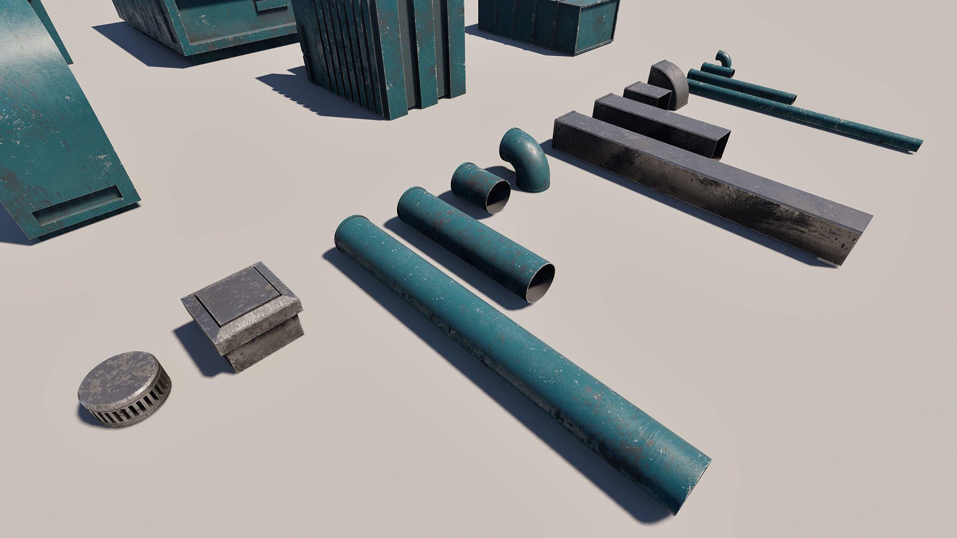 Sci-Fi Rooftop Air Conditioning System Kitbash Set Low-poly 3D model_5