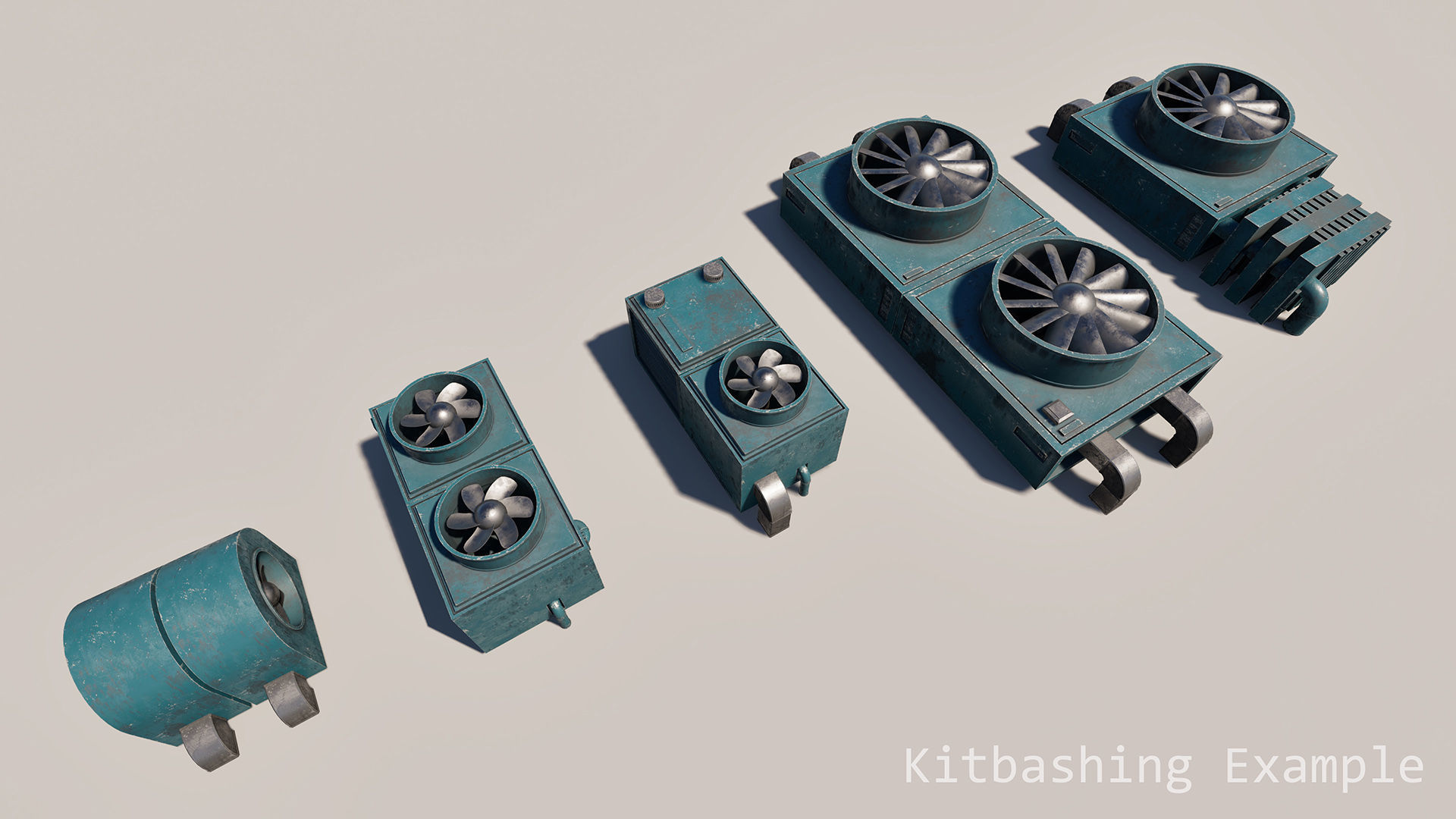 Sci-Fi Rooftop Air Conditioning System Kitbash Set Low-poly 3D model_8