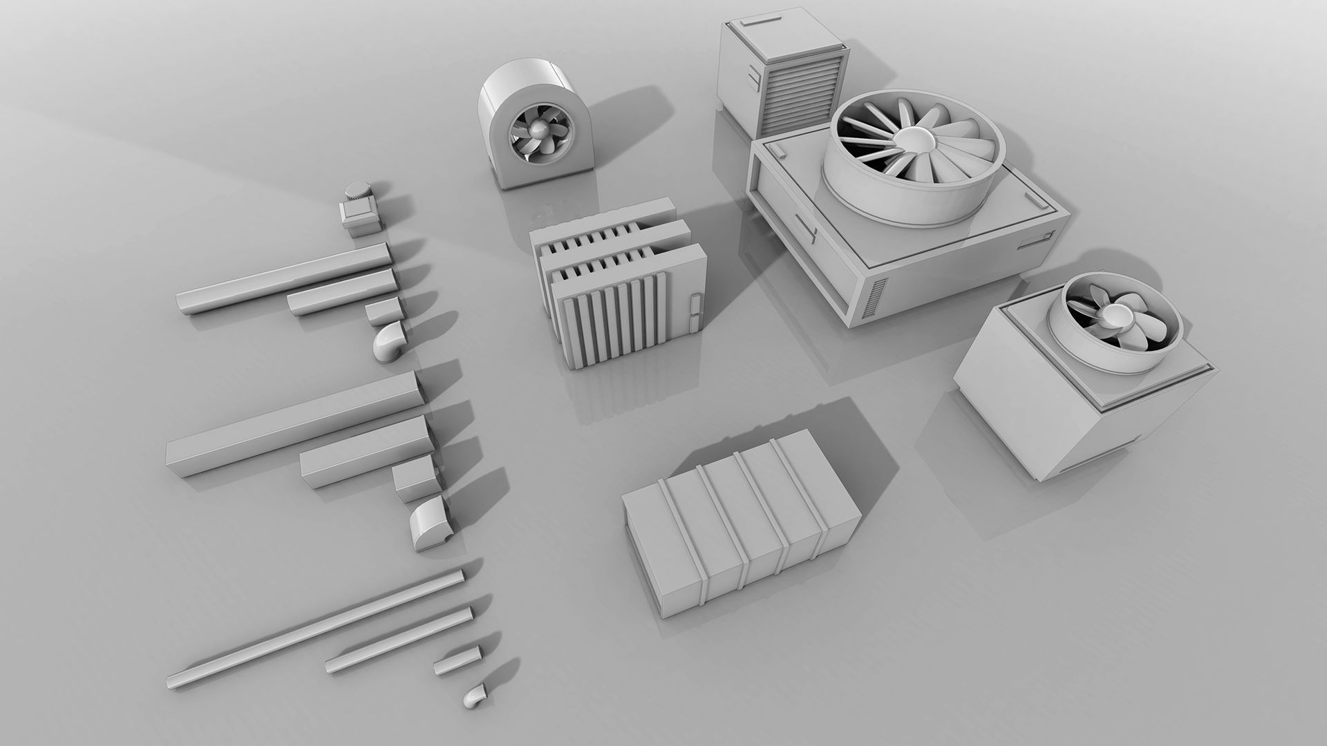 Sci-Fi Rooftop Air Conditioning System Kitbash Set Low-poly 3D model_9